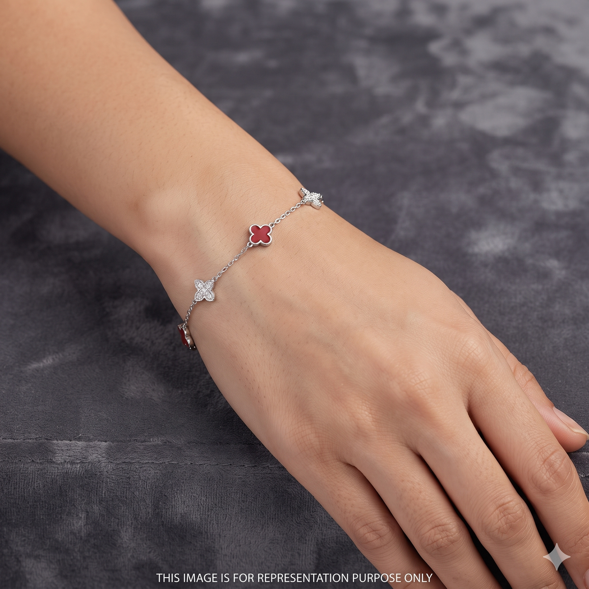 Silver Ladies Bracelet Classic Red & White Flower 925