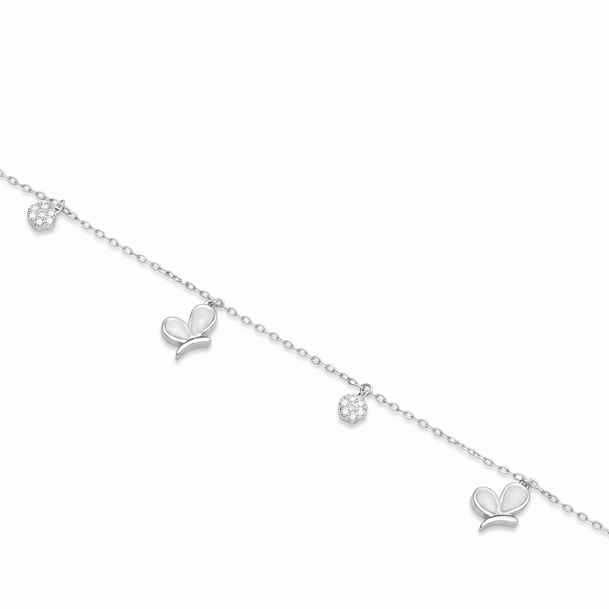 Silver Ladies Bracelet Dainty Butterfly & Crystal Link 925