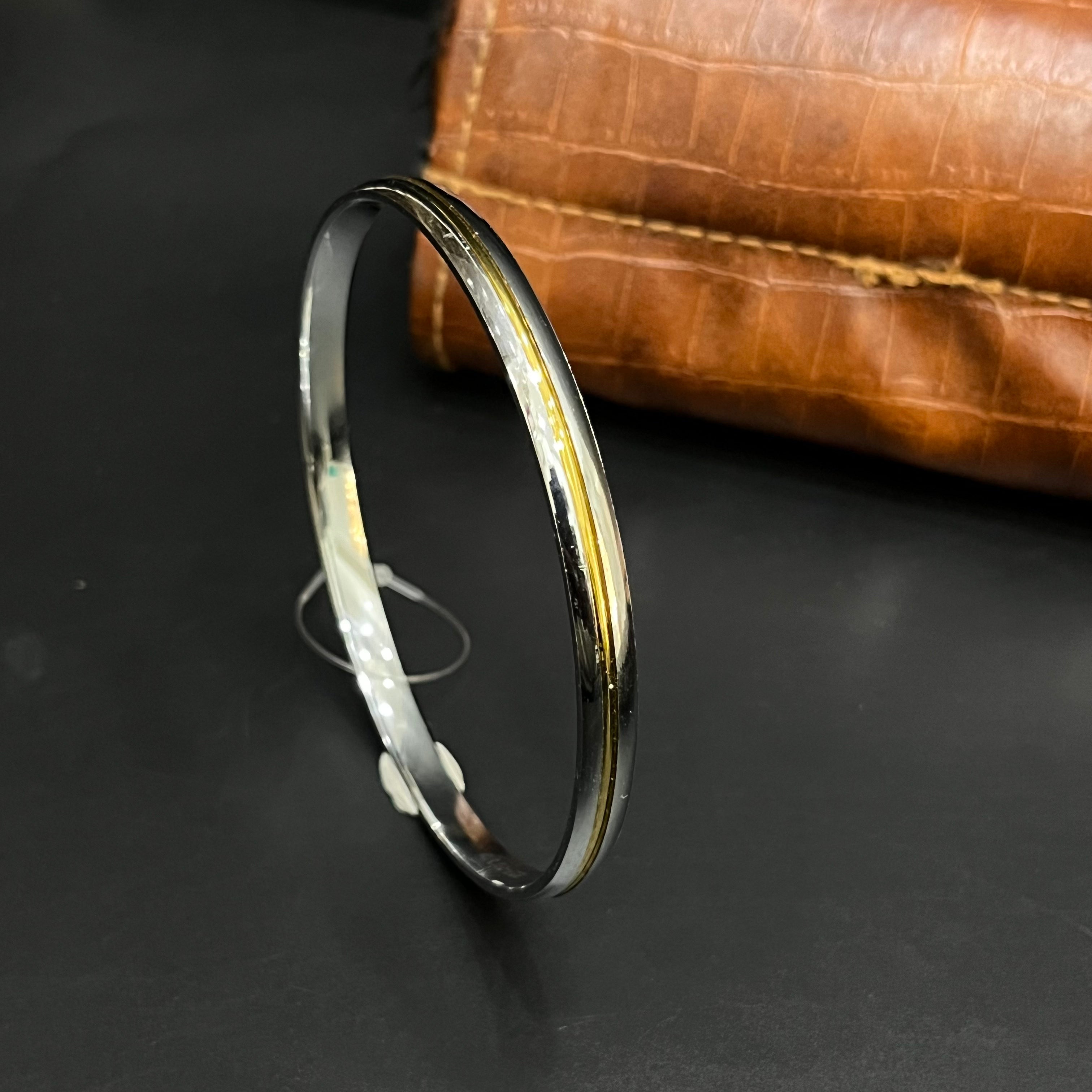 Silver Mens Kada Classic Punjabi Dual Tone DS18 R