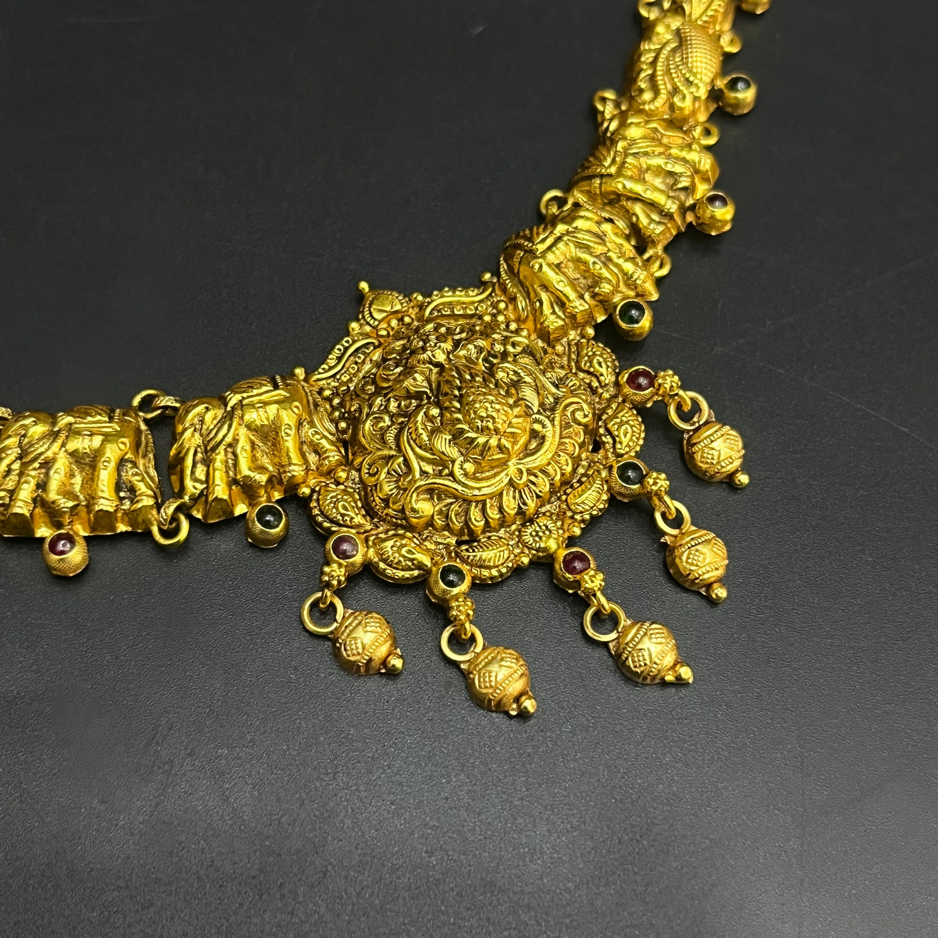 Silver Ladies Necklace Antique Lakshmi And Elephant Art Gold Finish 925