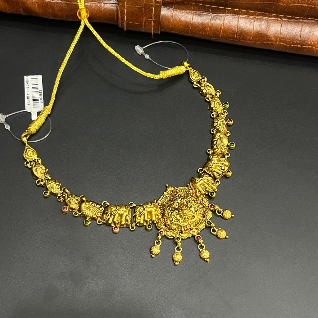 Silver Ladies Necklace Antique Lakshmi And Elephant Art Gold Finish 925