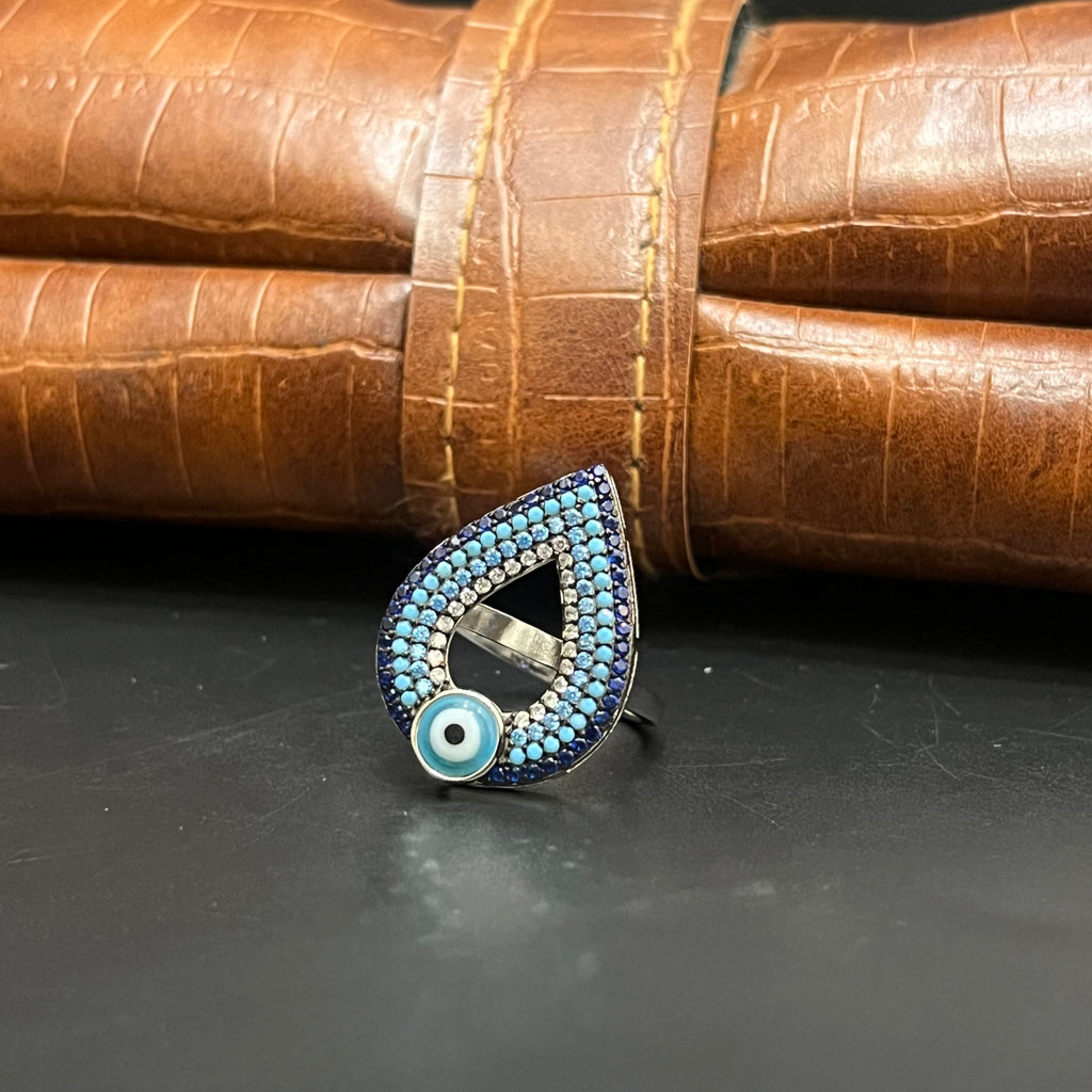 Silver Ladies Ring Royal Multi Blue Evil Eye 925