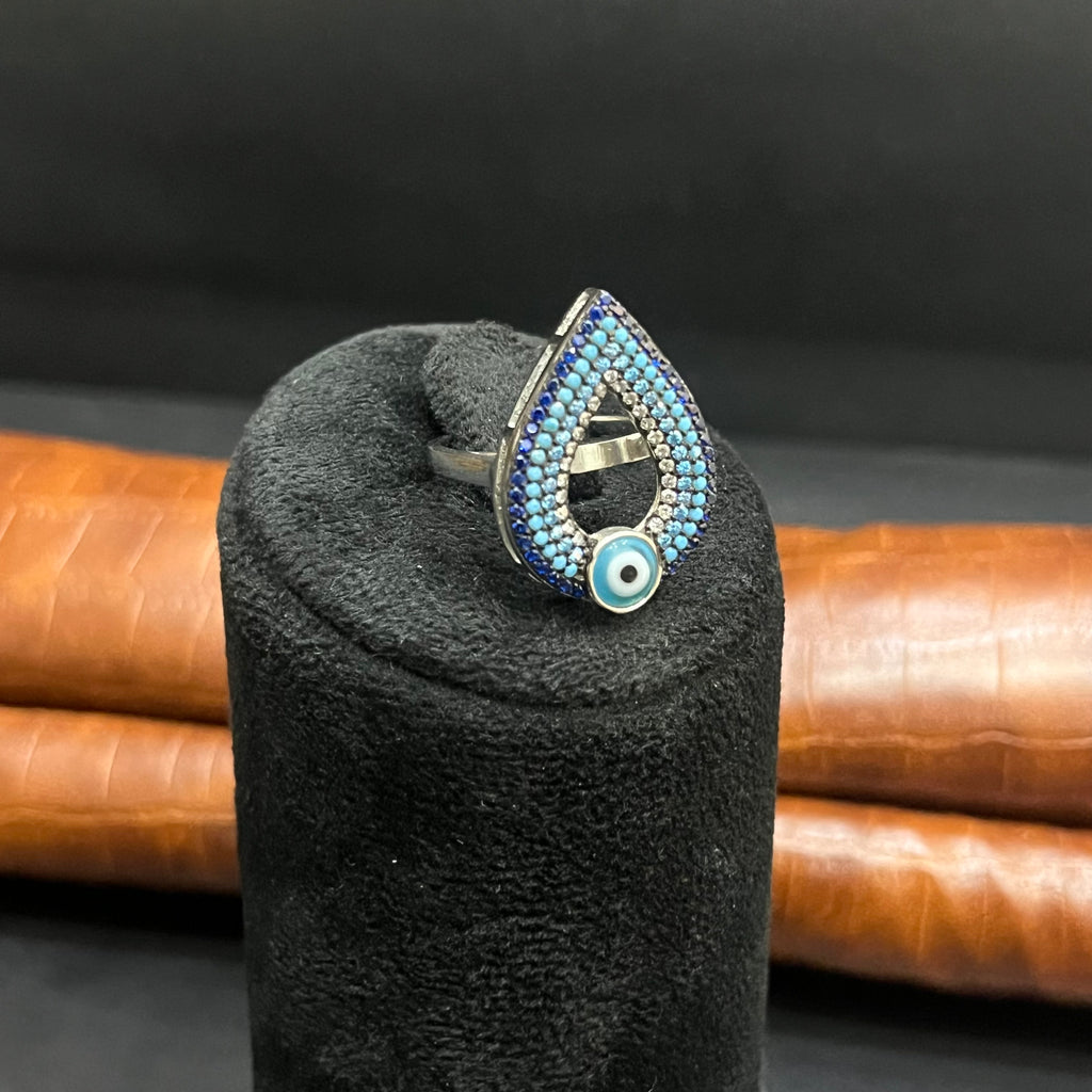 Silver Ladies Ring Royal Multi Blue Evil Eye 925