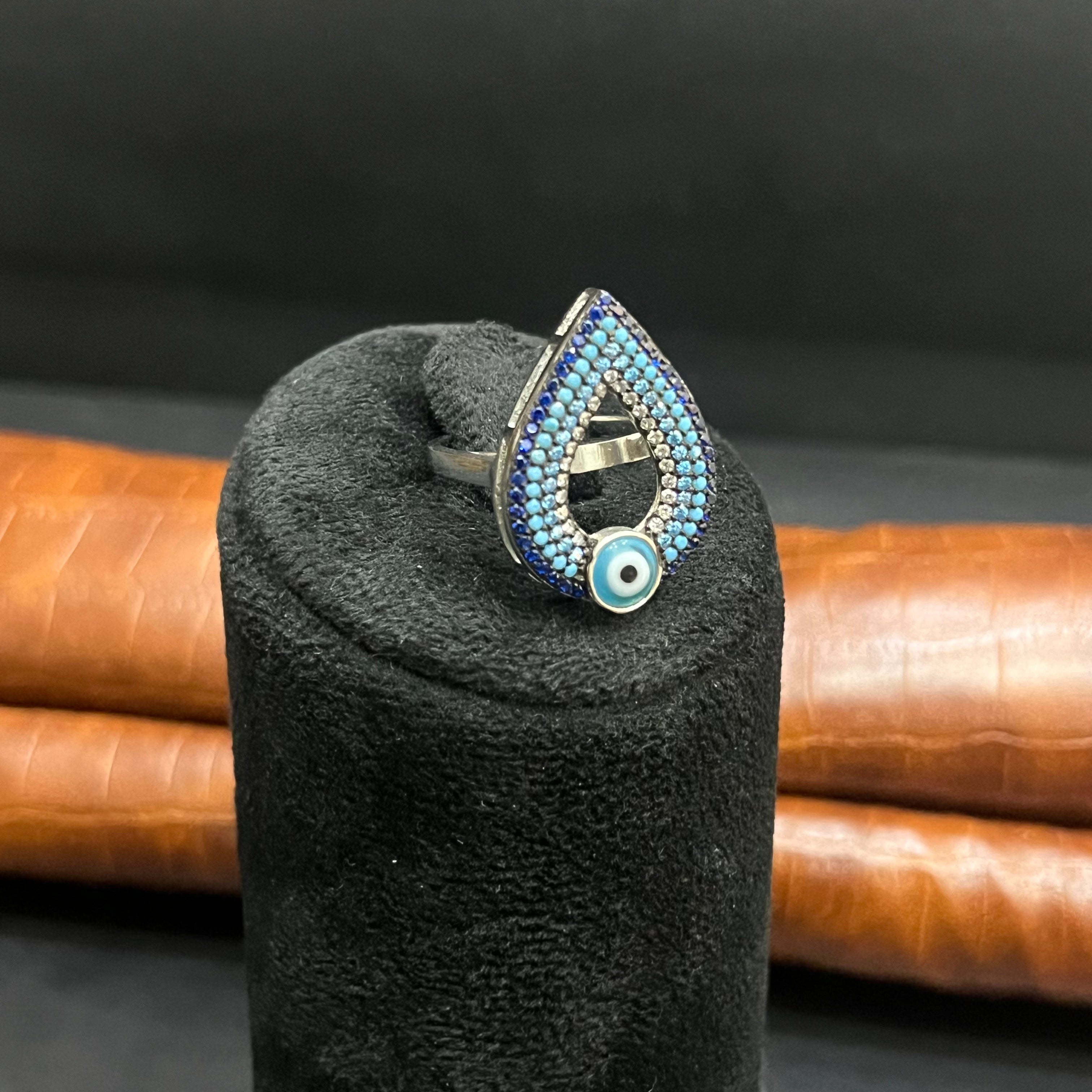 Silver Ladies Ring Royal Multi Blue Evil Eye 925