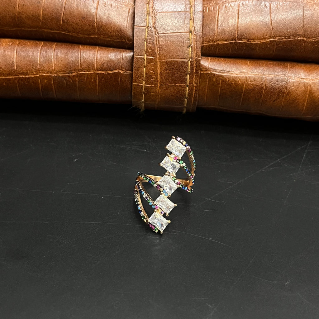 Silver Ladies Ring Classic Multicolour Stones Rose Gold 925