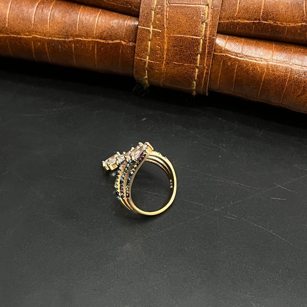 Silver Ladies Ring Classic Multicolour Stones Rose Gold 925