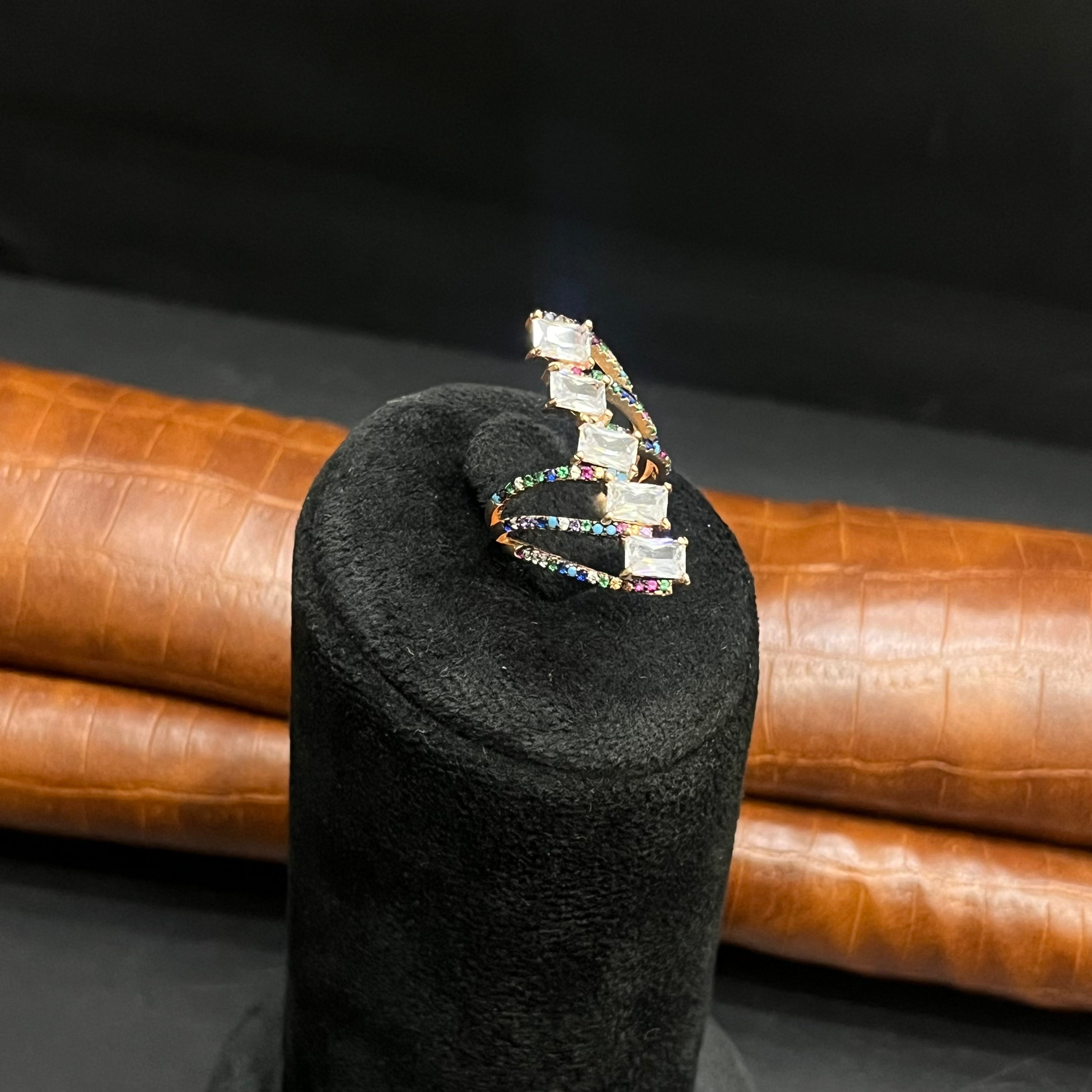 Silver Ladies Ring Classic Multicolour Stones Rose Gold 925