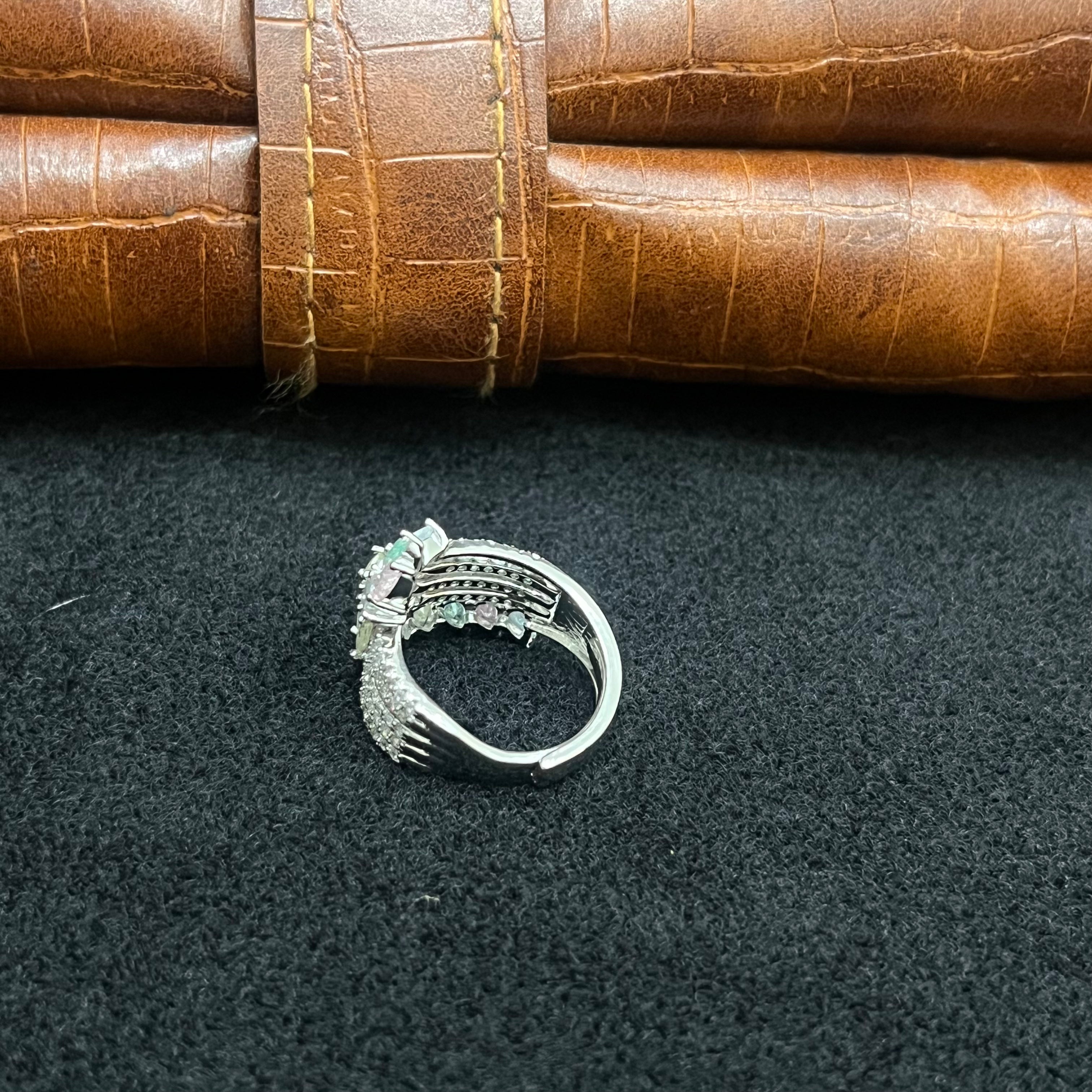 Silver Ladies Ring Classic Oceanic Multicolour Crystal Stones 925