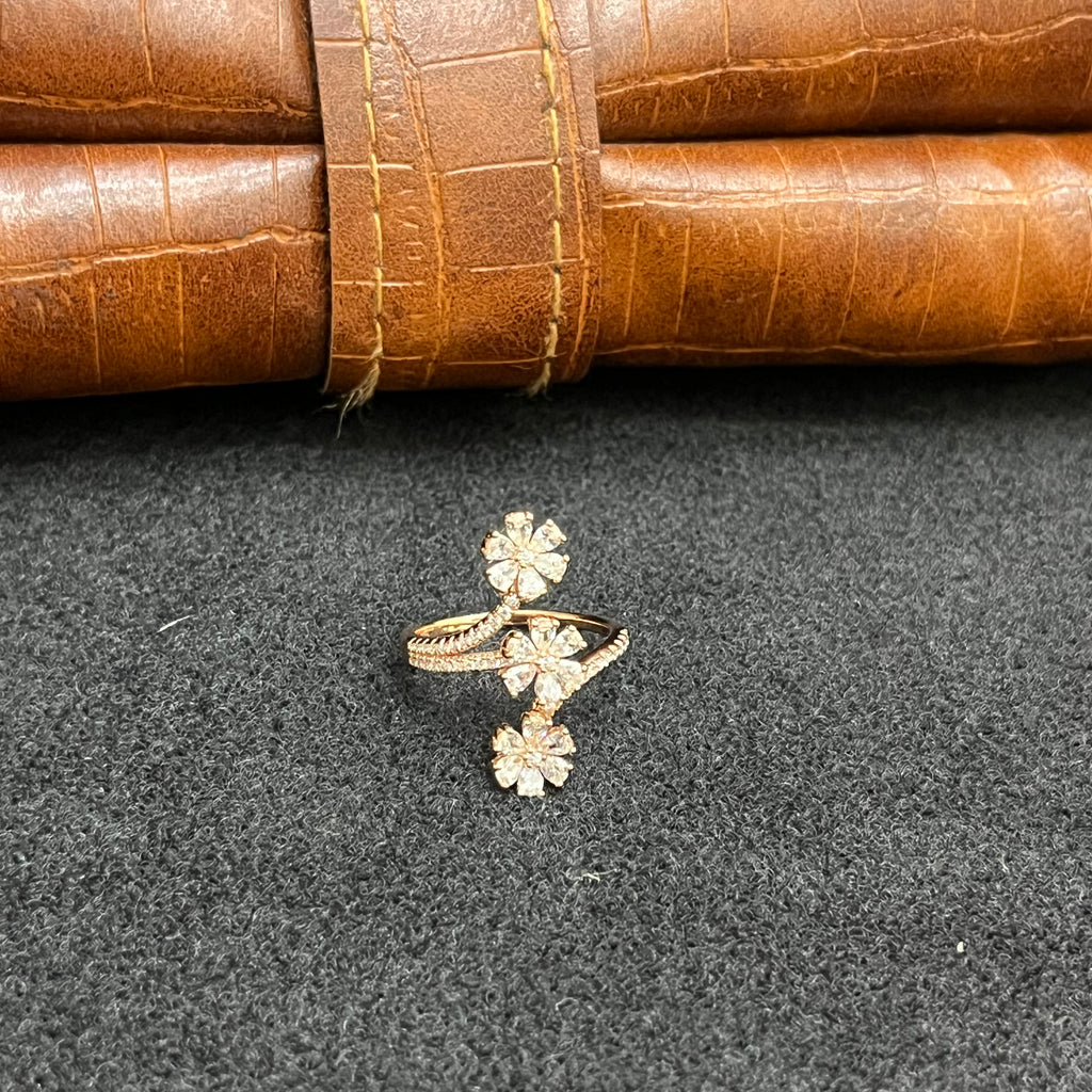 Silver Ladies Ring Three Petal Leaf Rose Gold 925