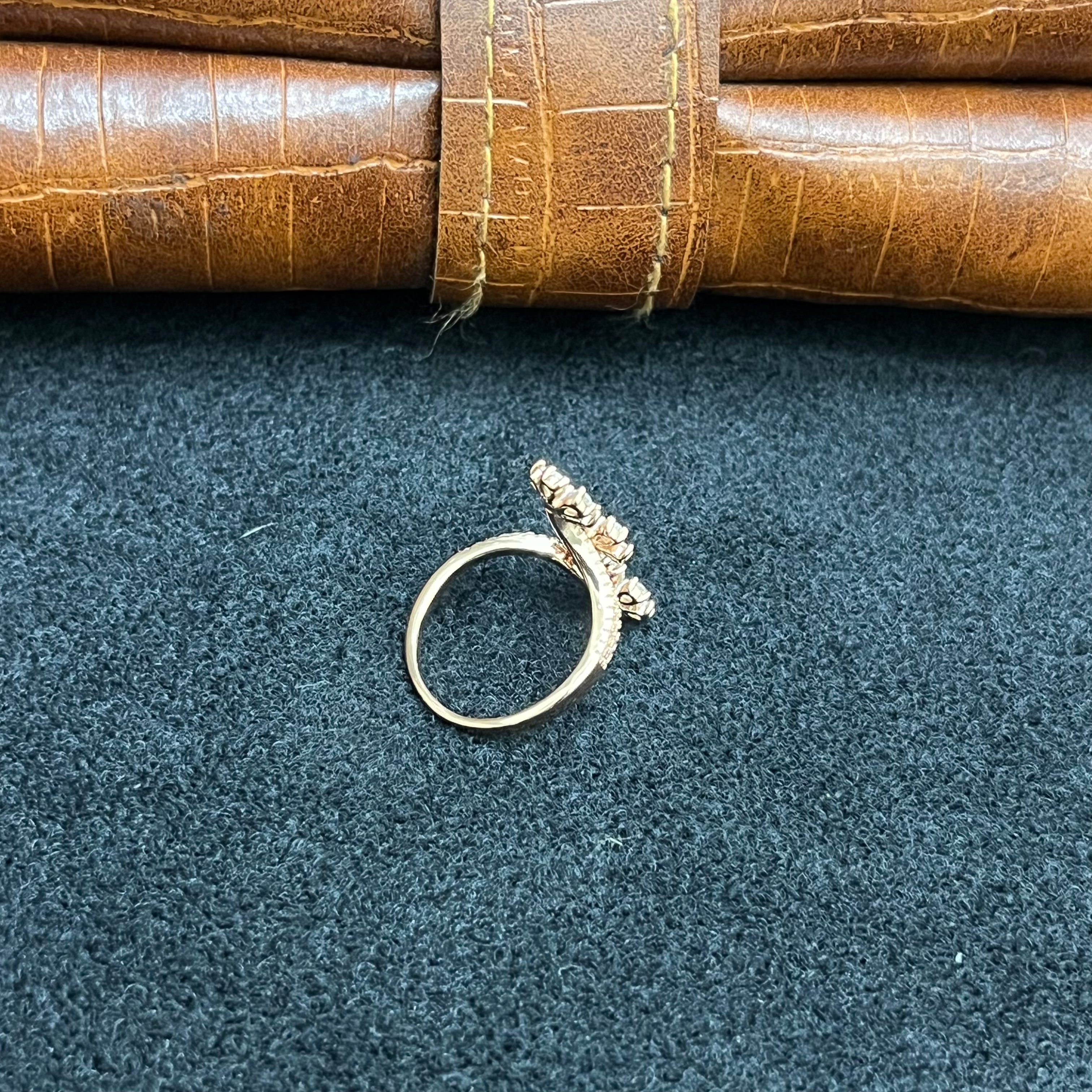 Silver Ladies Ring Three Petal Leaf Rose Gold 925