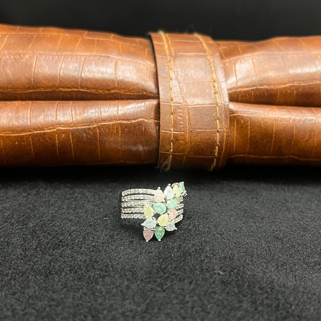 Silver Ladies Ring Classic Oceanic Multicolour Crystal Stones 925