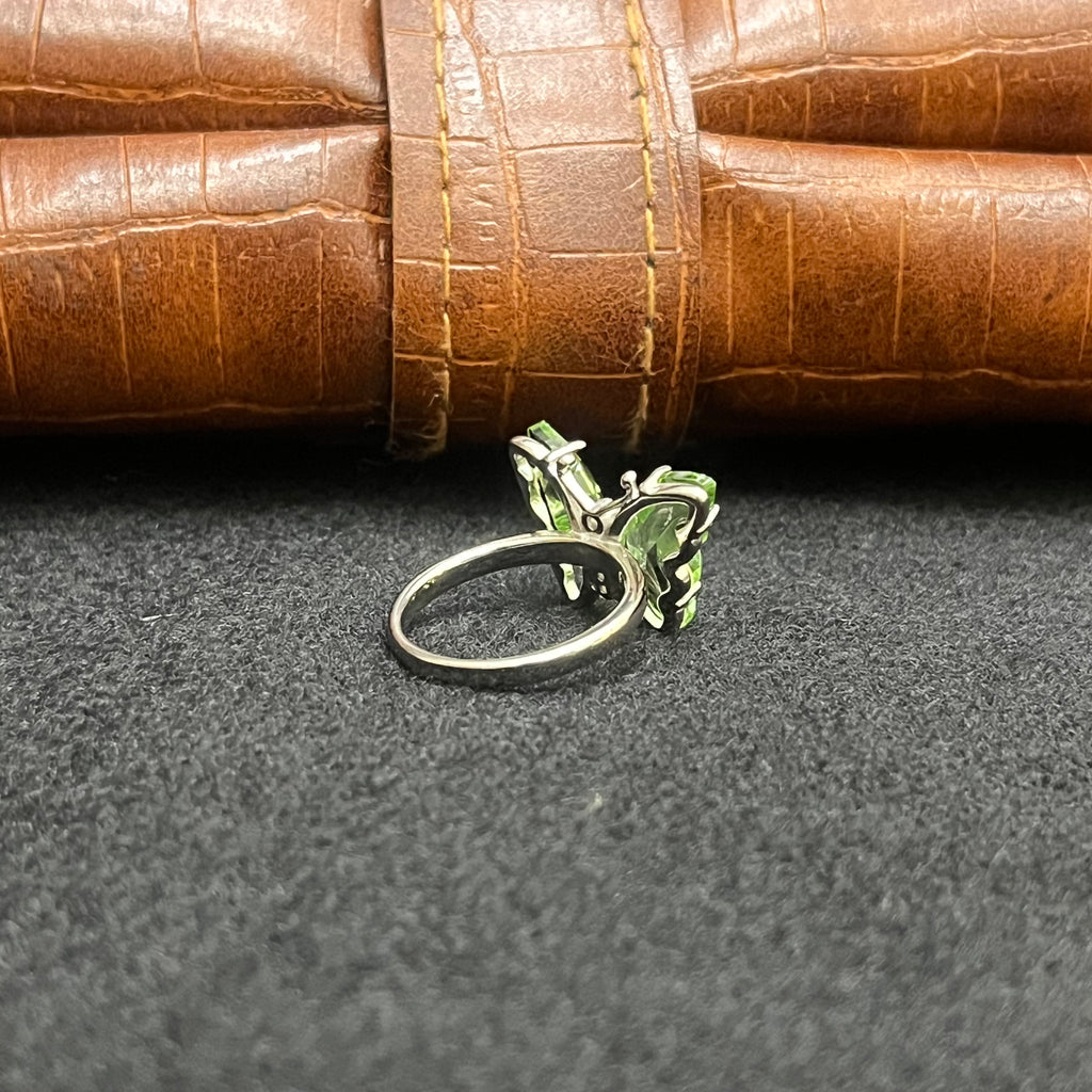 Silver Ladies Ring Royal Green Butterfly Stones 925