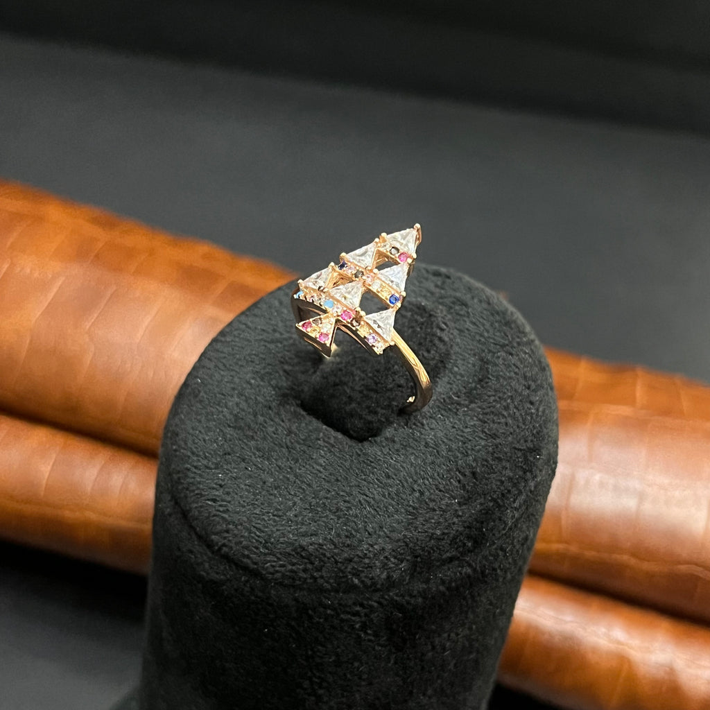 Silver Ladies Ring Classic Triangle Crystal Multicolour Rose Gold 925