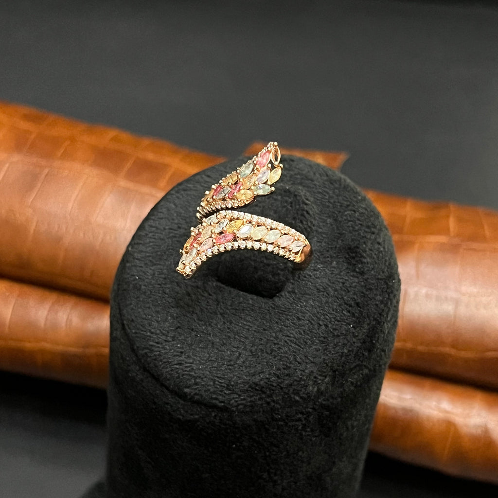Silver Ladies Ring Fancy Multi Colour Stone Rose Gold 925