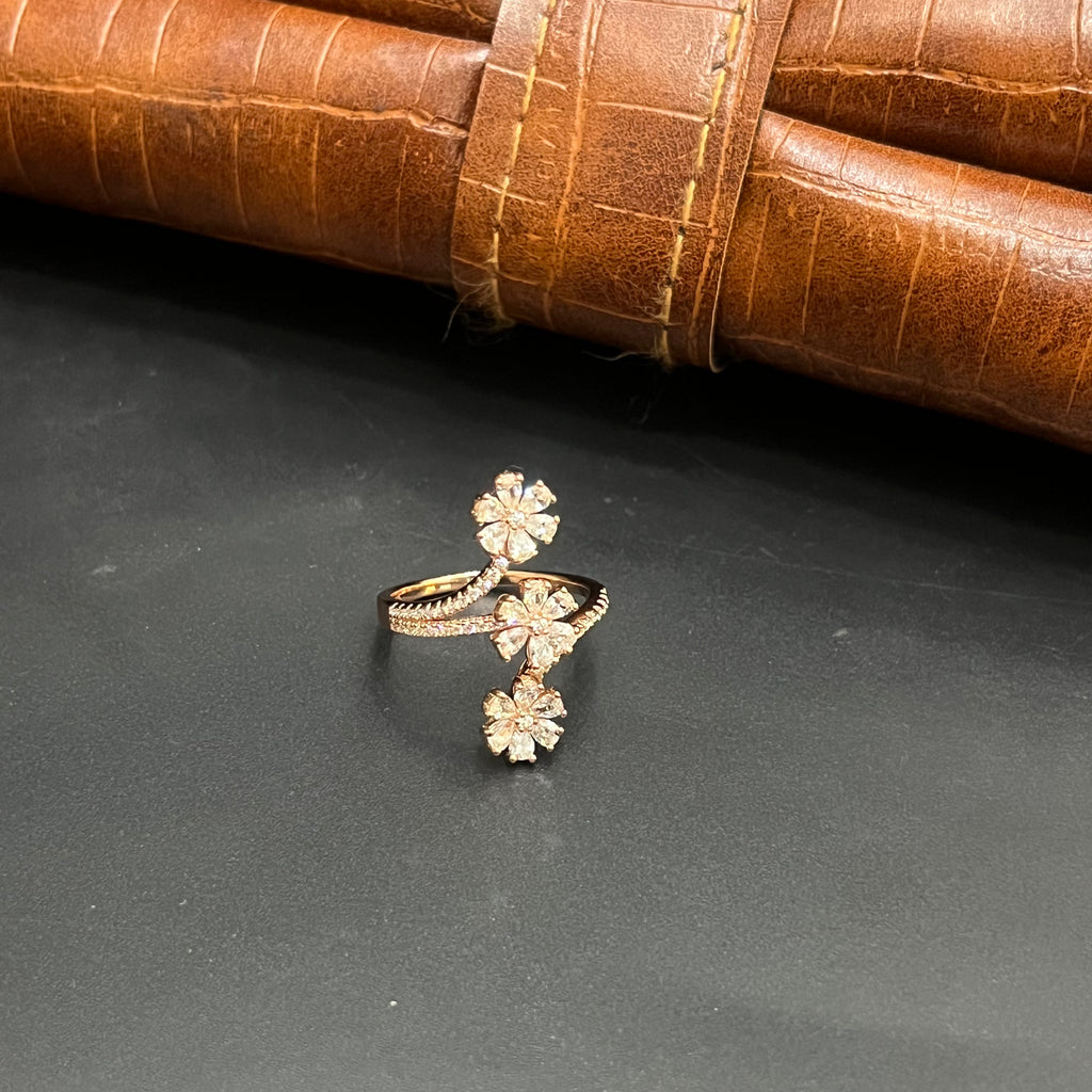 Silver Ladies Ring Three Petal Leaf Rose Gold 925