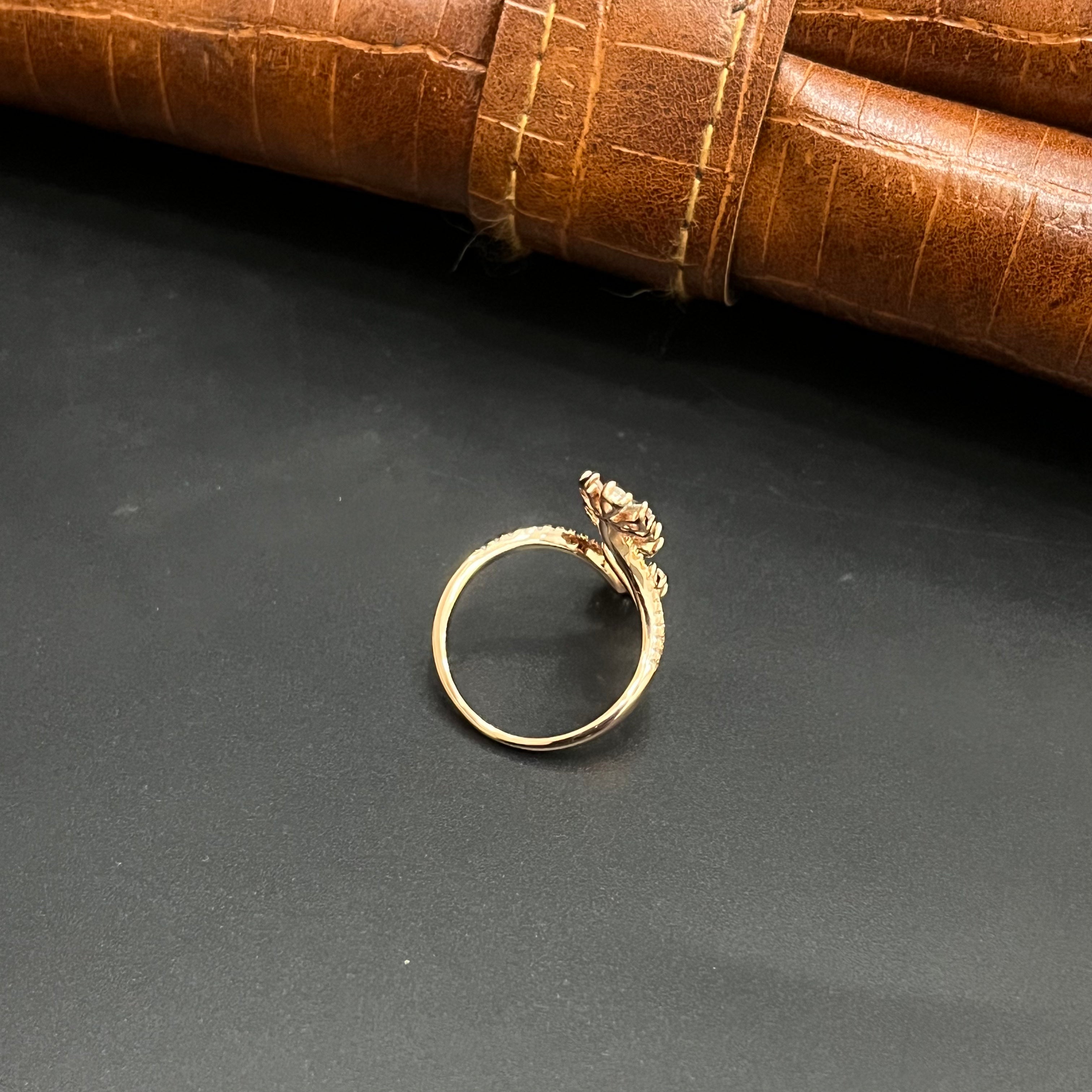 Silver Ladies Ring Three Petal Leaf Rose Gold 925