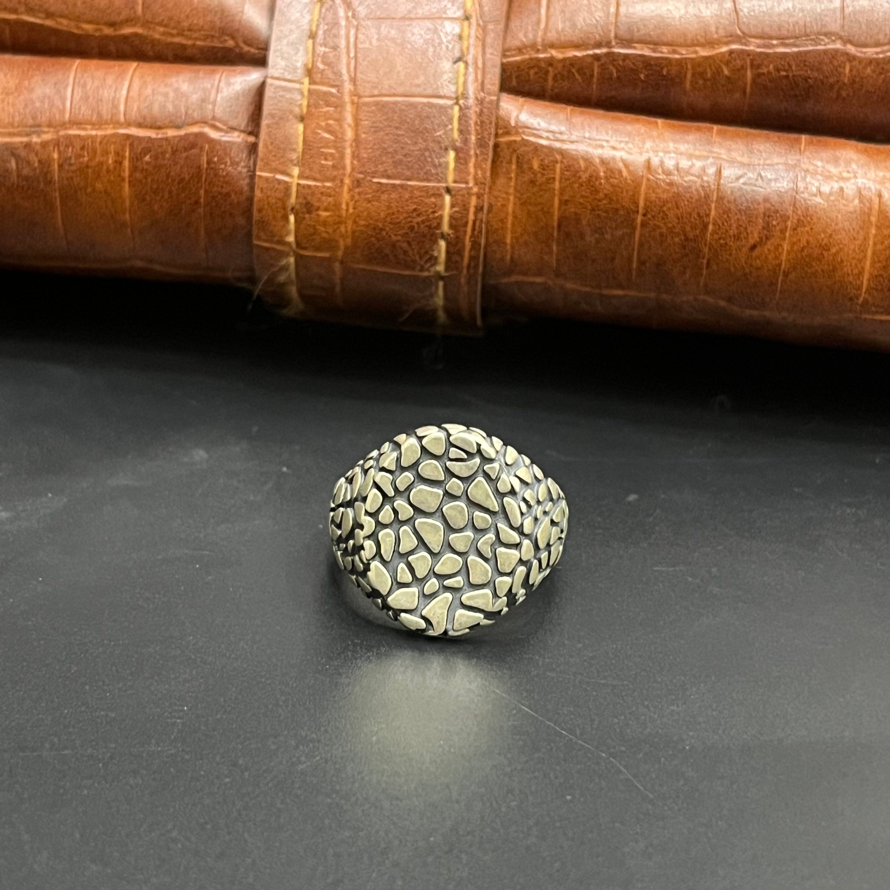 Silver Mens Ring Antique Cut Textured 925