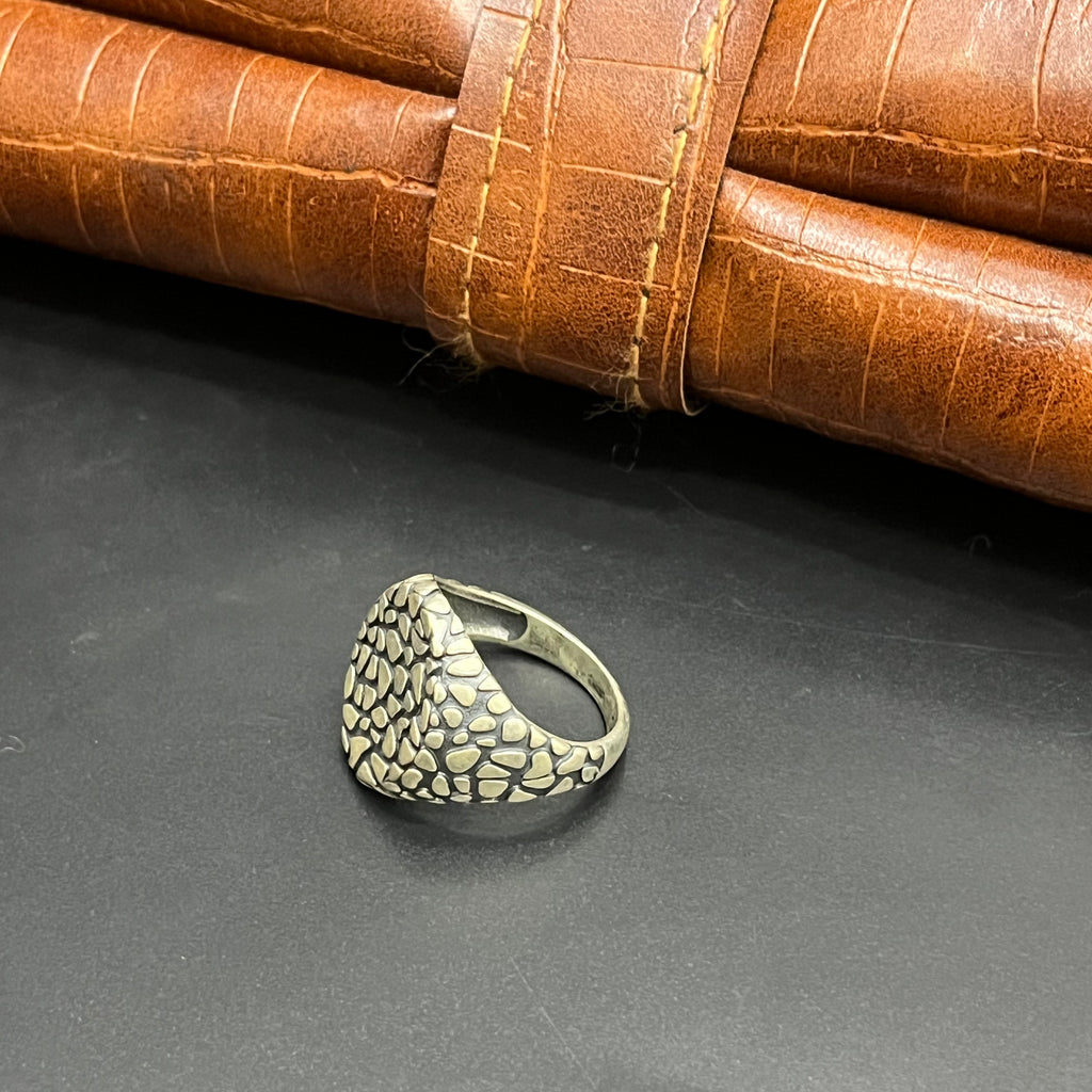 Silver Mens Ring Antique Cut Textured 925