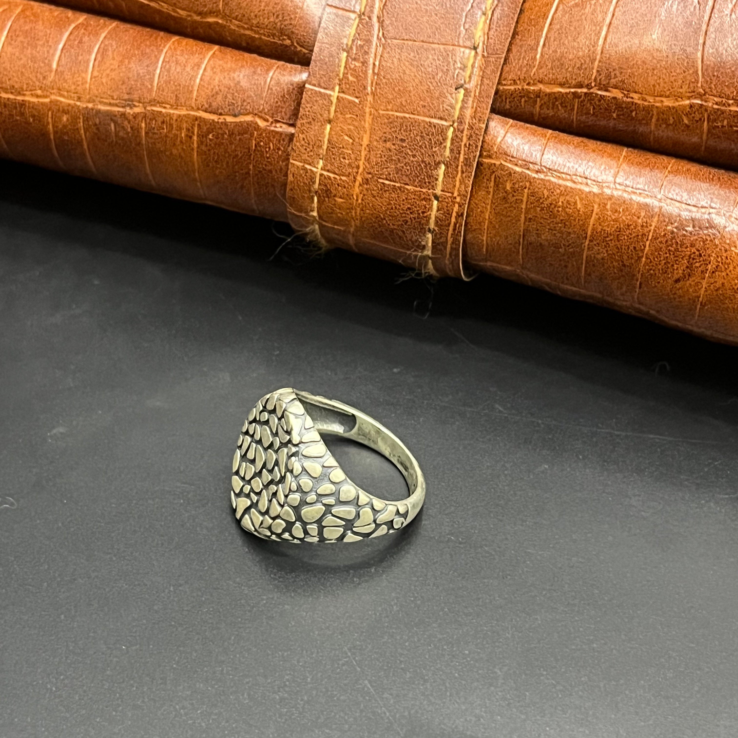 Silver Mens Ring Antique Cut Textured 925