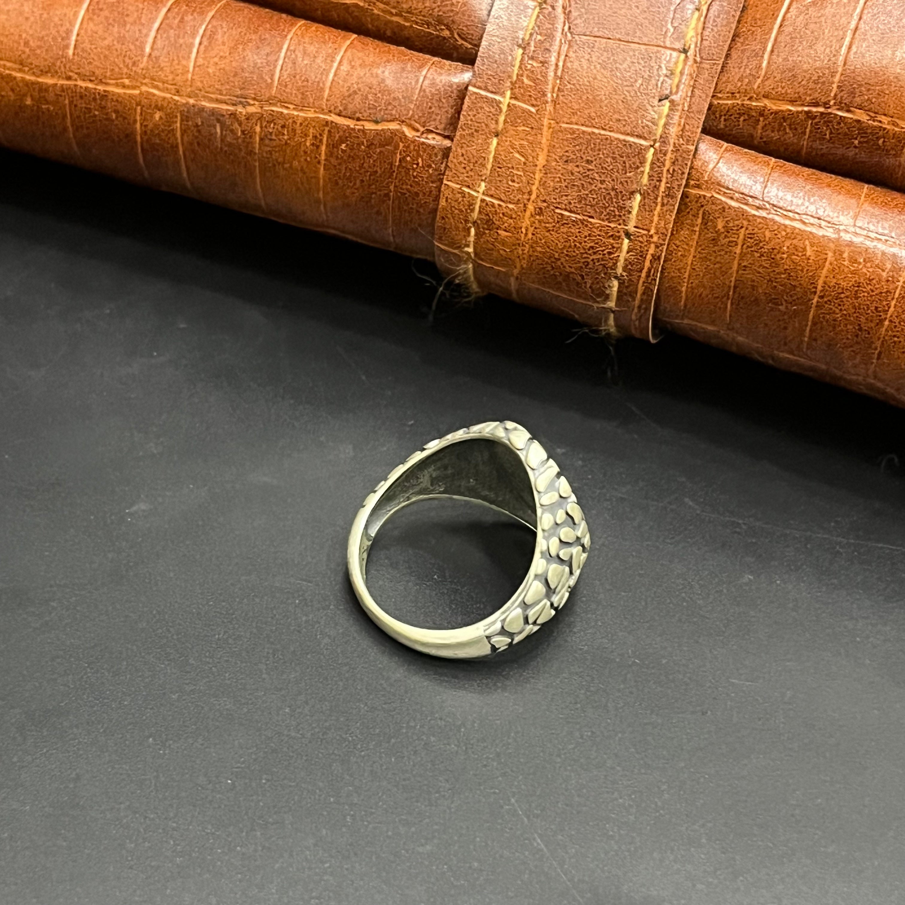 Silver Mens Ring Antique Cut Textured 925