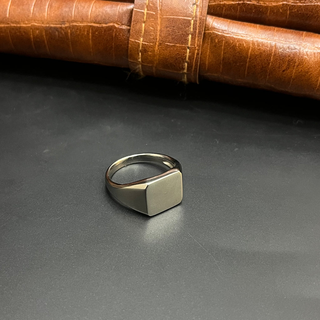 Silver Mens Ring Classic Square Angular Flat 925