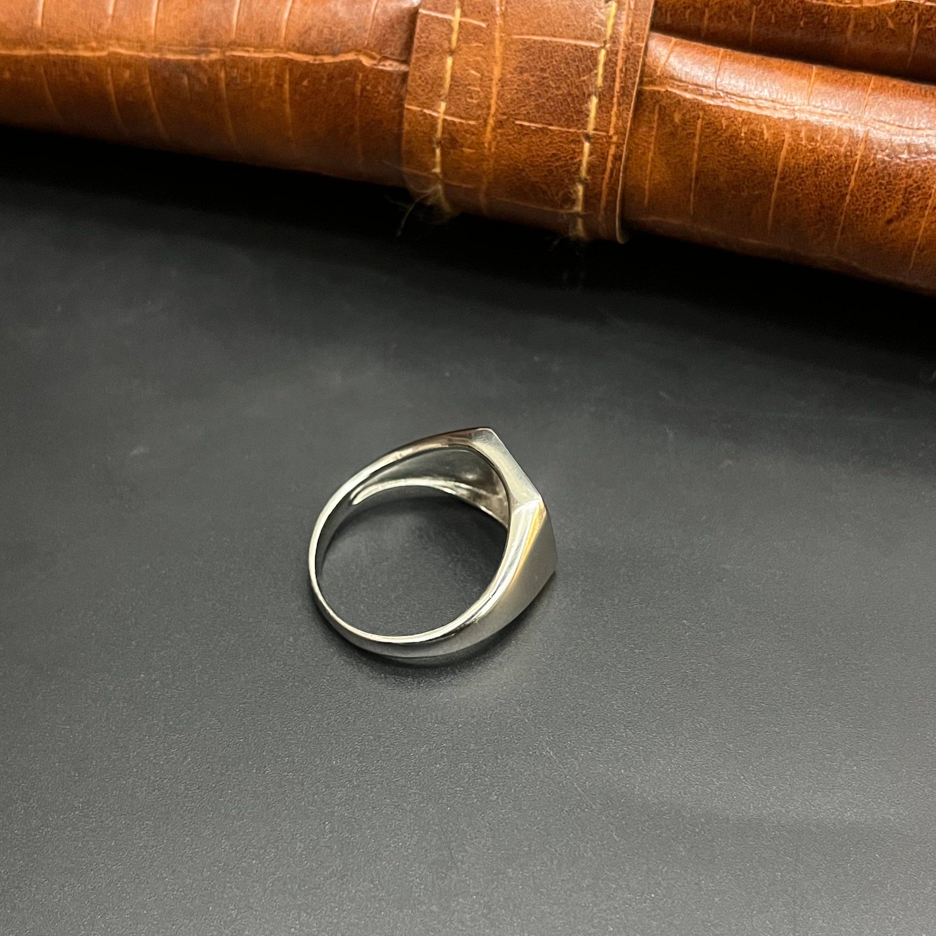 Silver Mens Ring Classic Square Angular Flat 925