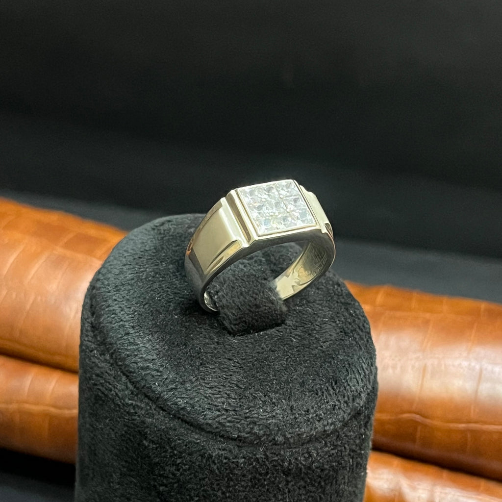 Silver Mens Ring Royal Square Crystal 925
