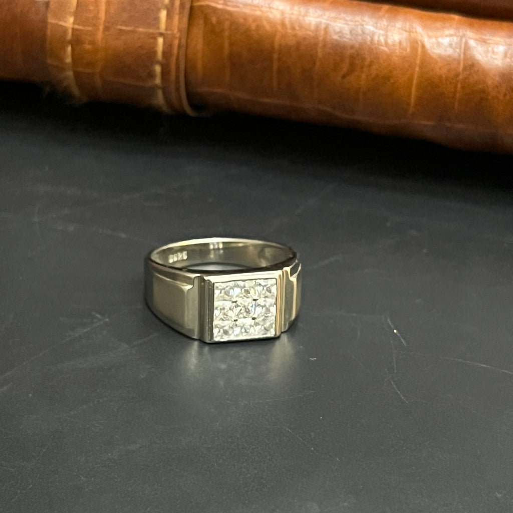 Silver Mens Ring Royal Square Crystal 925