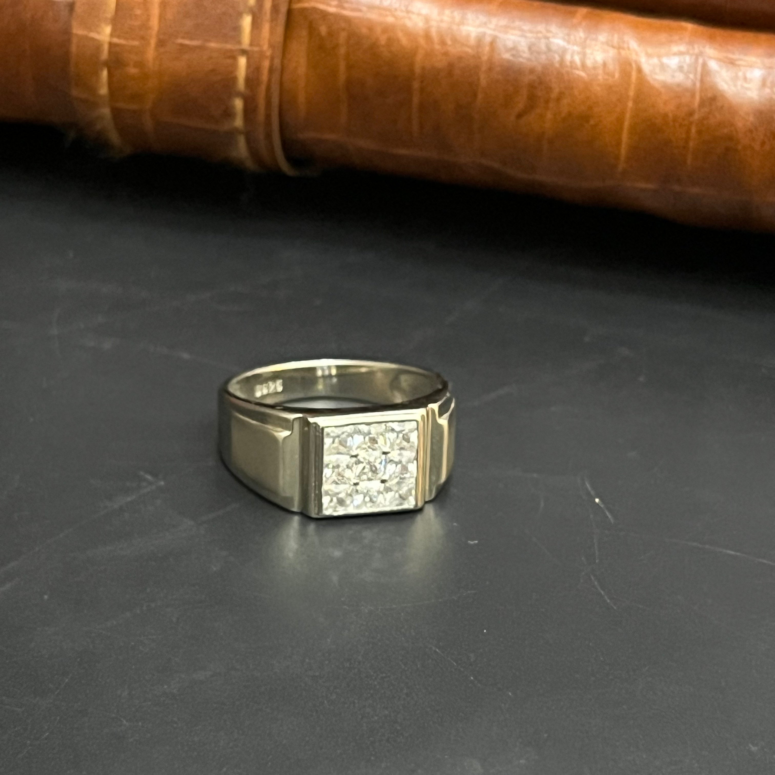 Silver Mens Ring Royal Square Crystal 925
