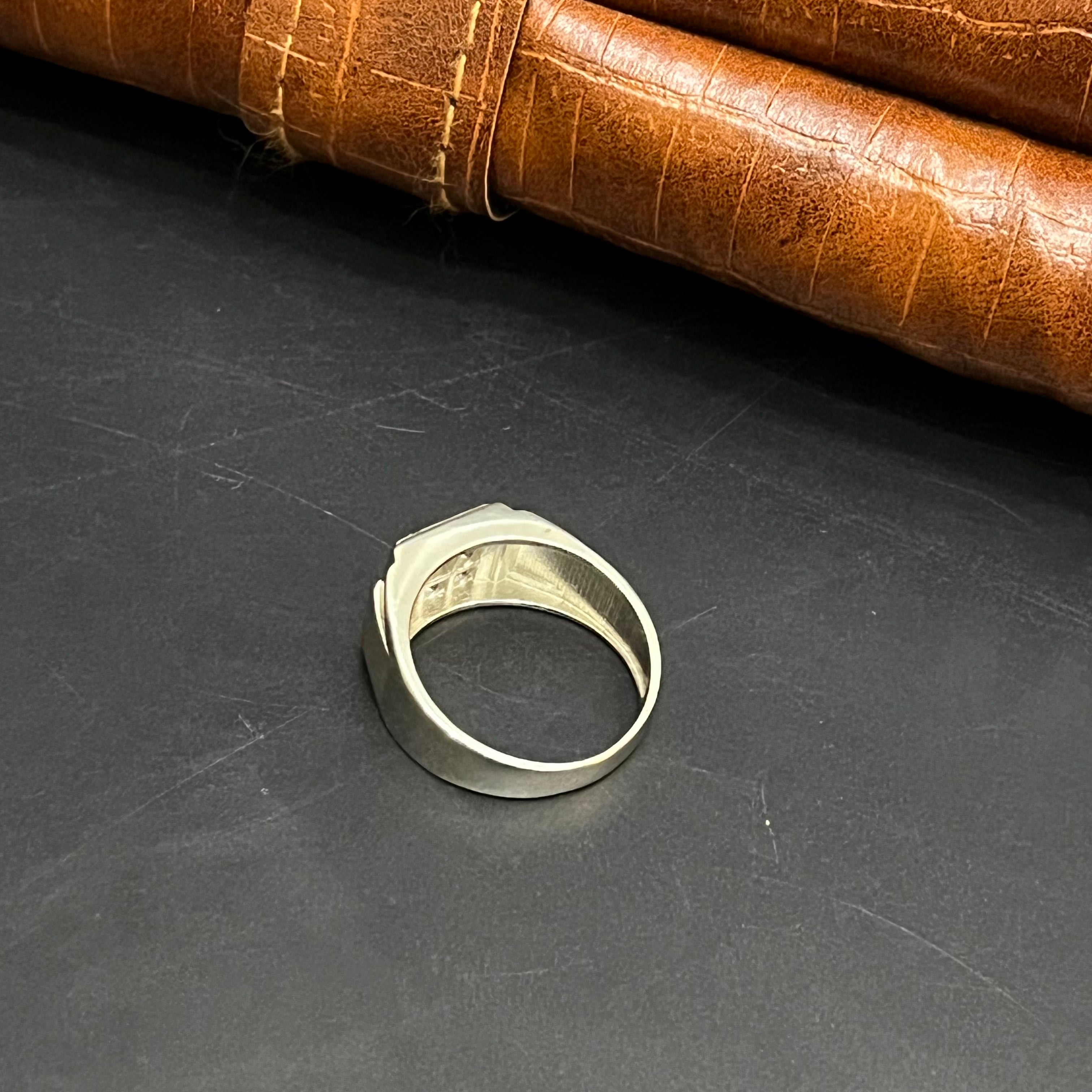 Silver Mens Ring Royal Square Crystal 925