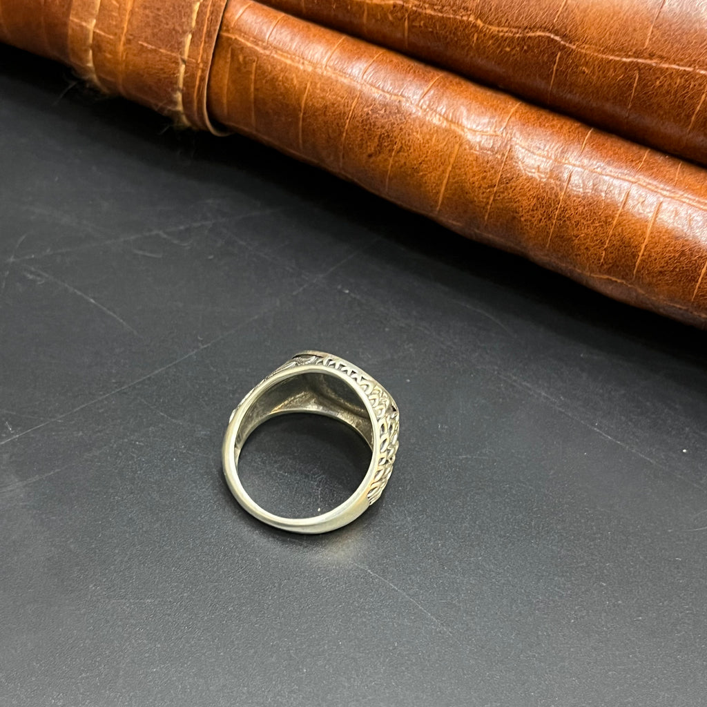 Silver Mens Ring Premium Antique Floral Textured 925