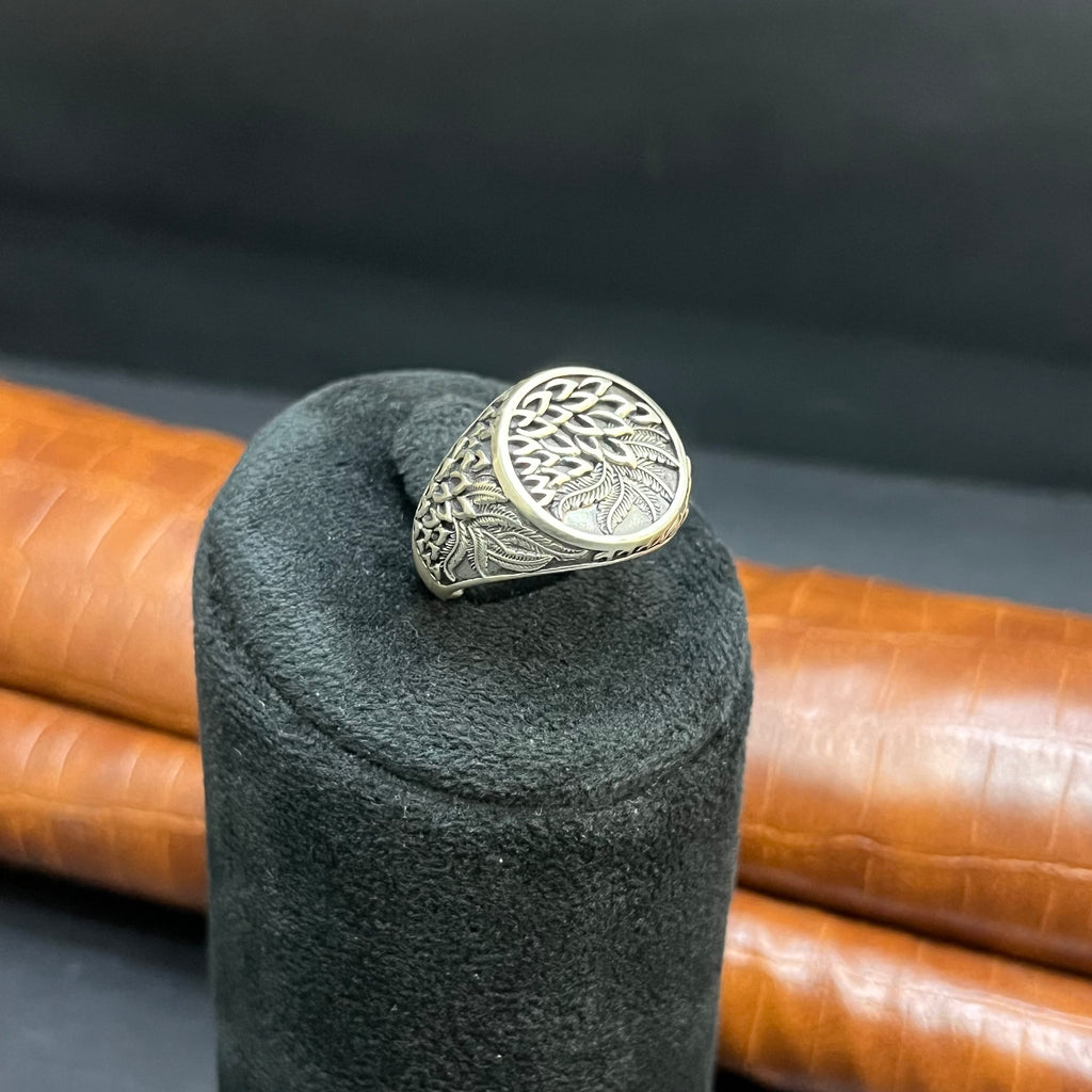 Silver Mens Ring Premium Antique Floral Textured 925