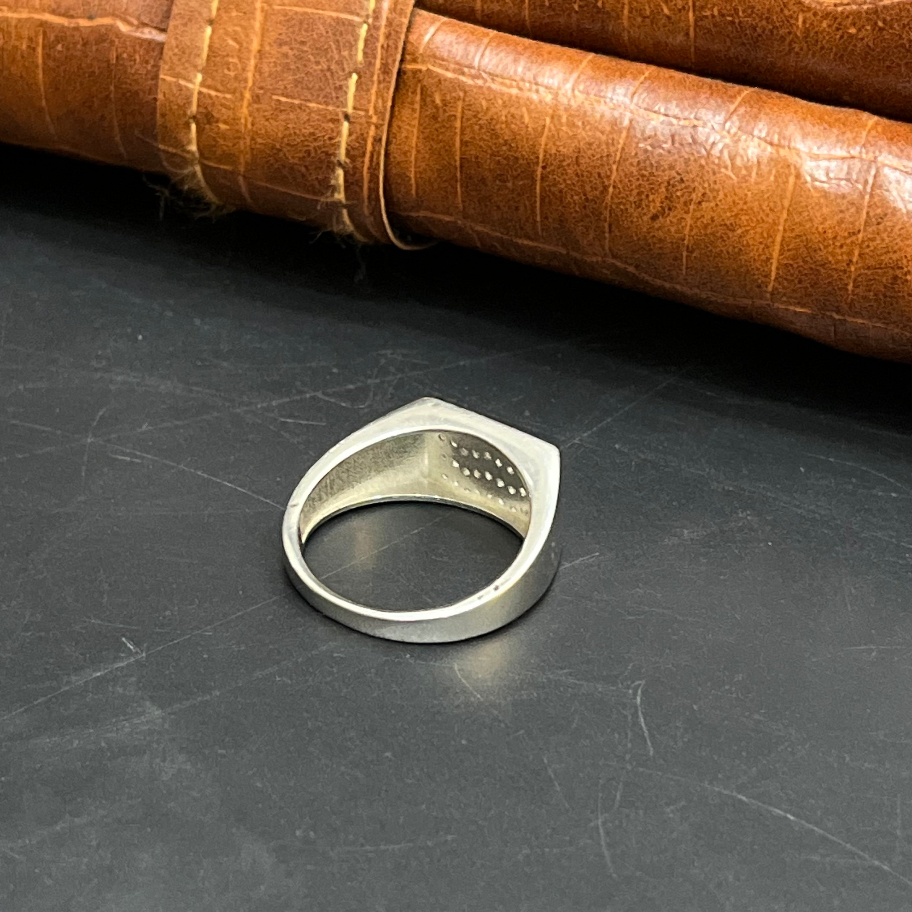 Silver Mens Ring Square Wave Crystal Textured 925