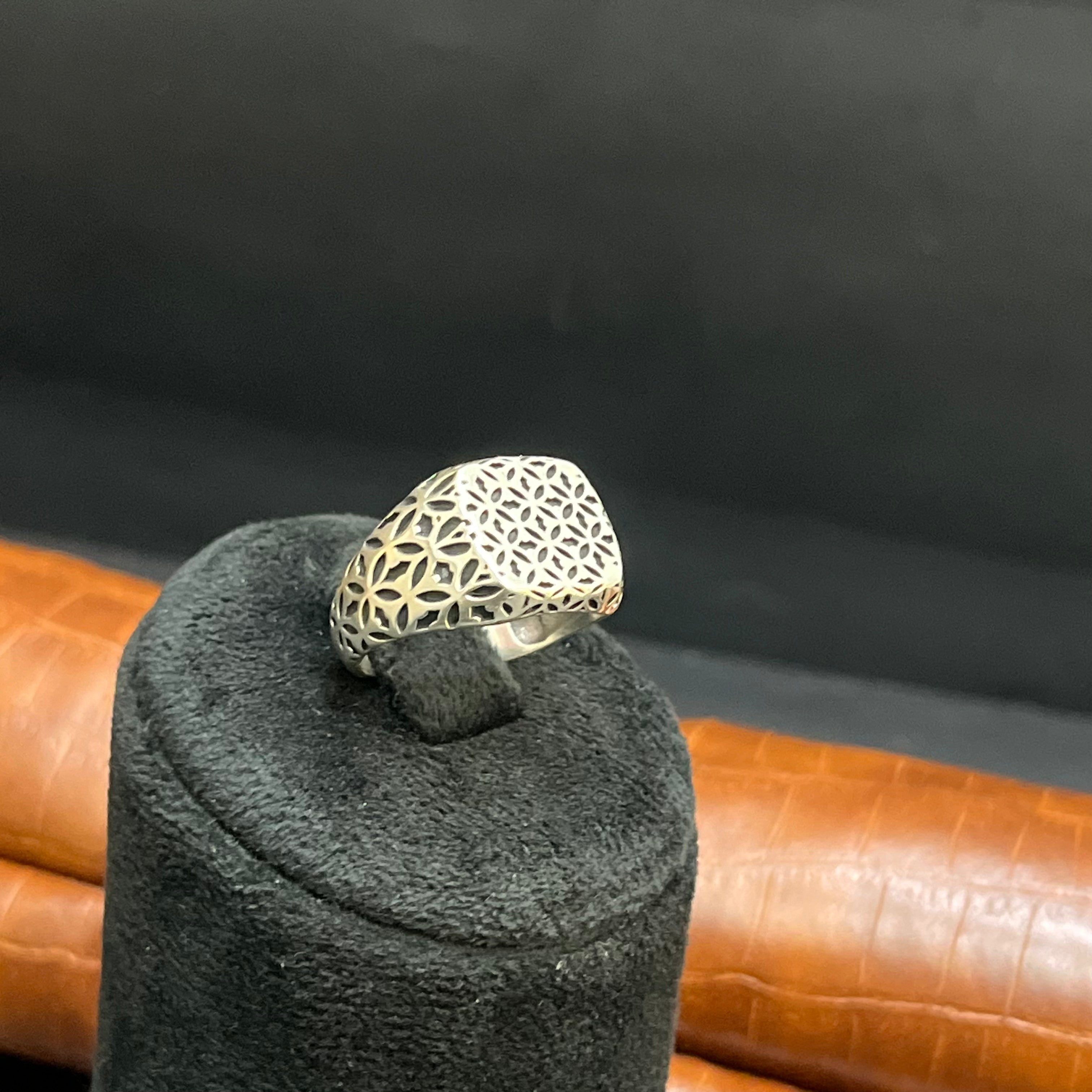 Silver Mens Ring Classic Square Textured 925