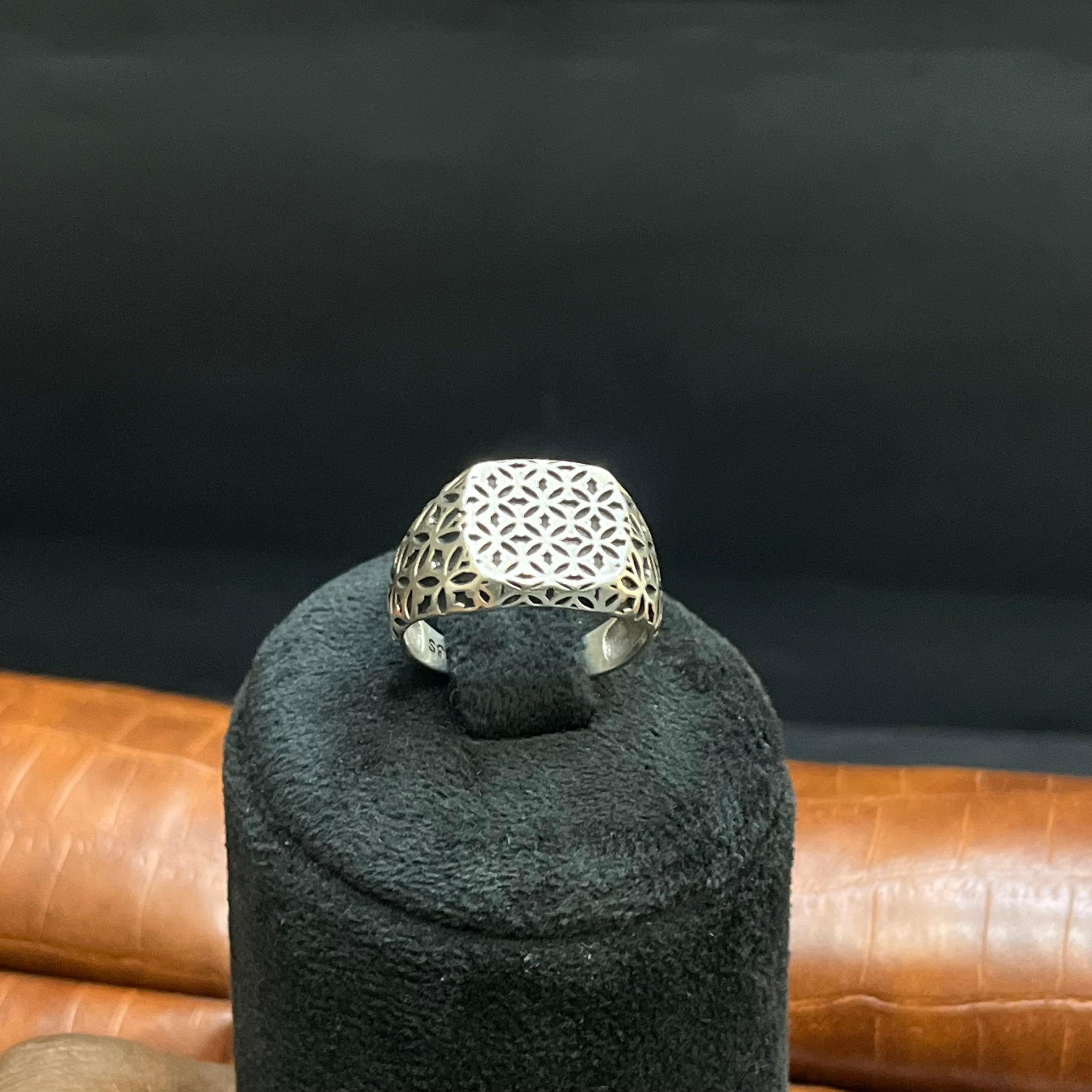 Silver Mens Ring Classic Square Textured 925