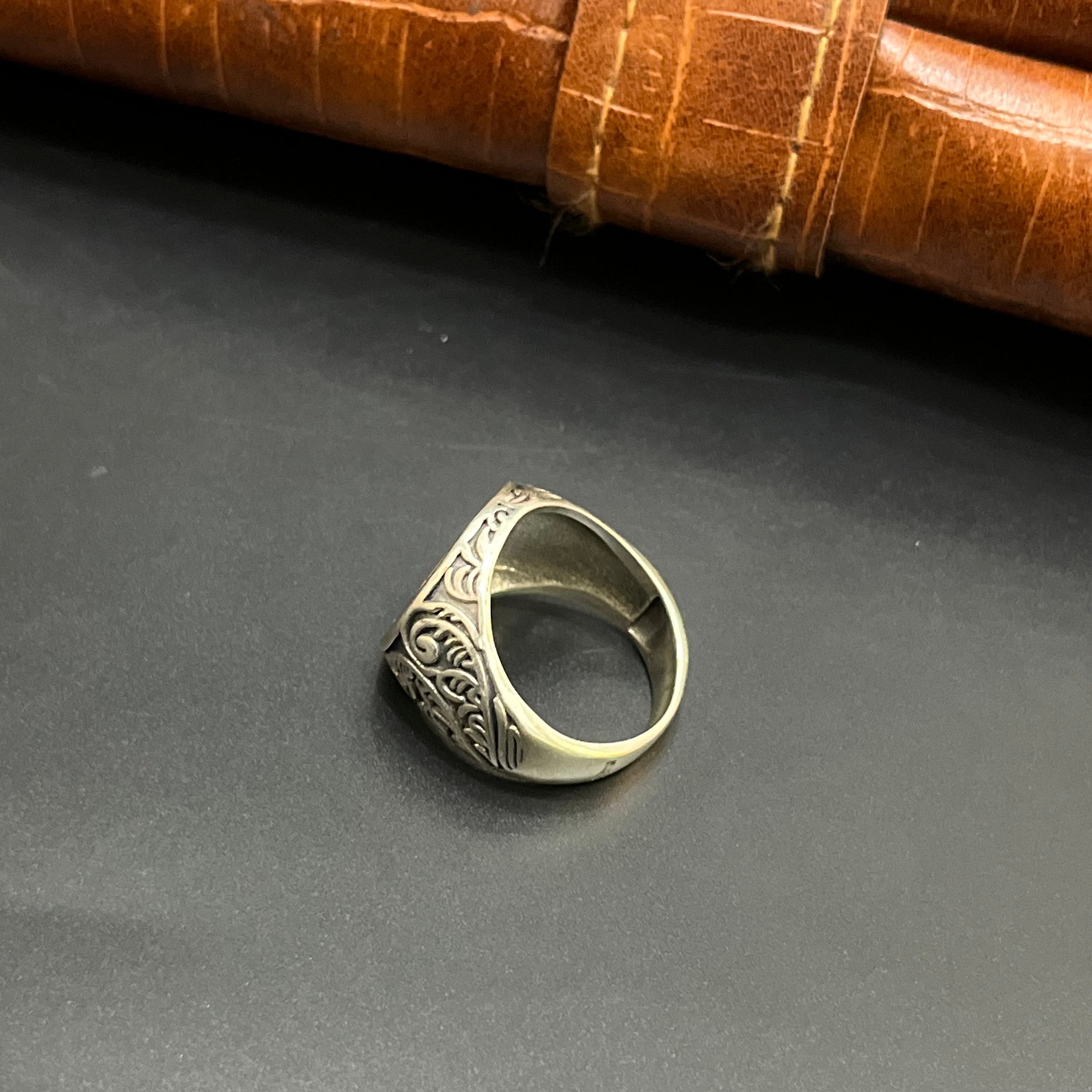 Silver Mens Ring Royal Floral Textured 925