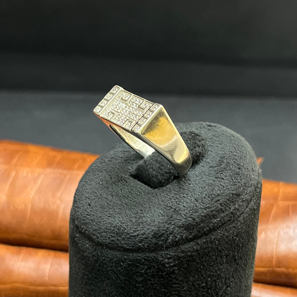 Silver Mens Ring Classic Textured Crystal 925