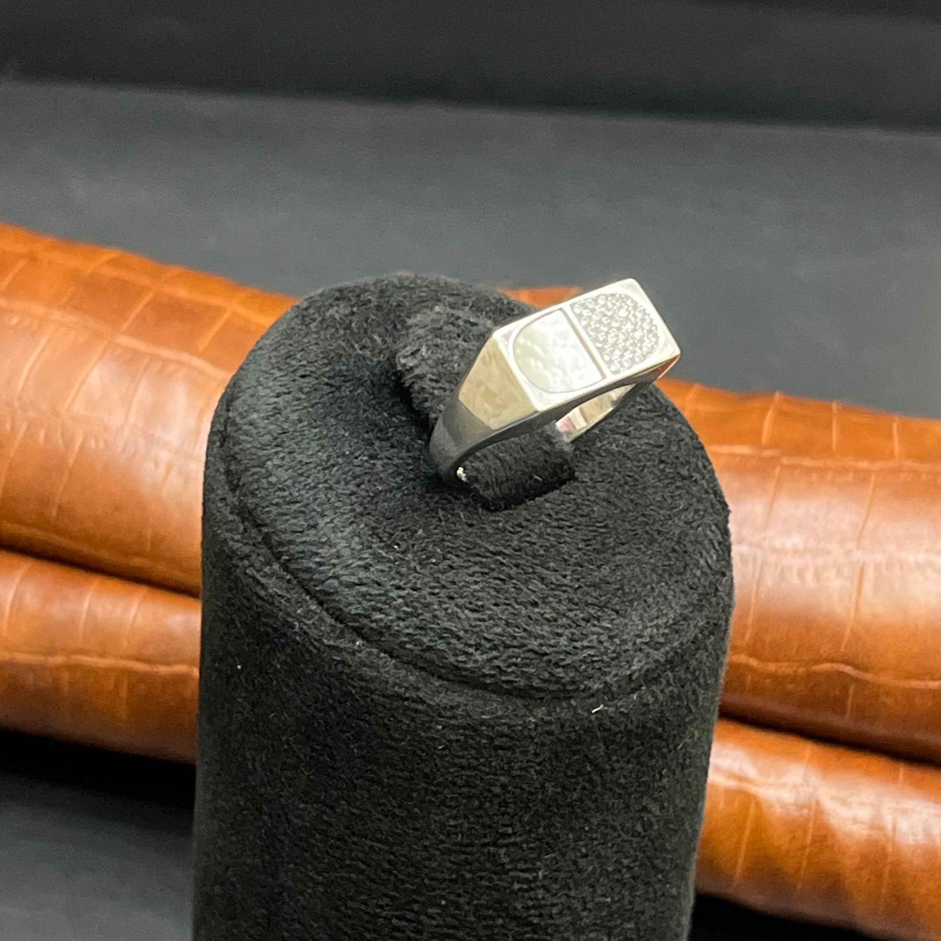 Silver Mens Ring Royal Dual Panel Crystal 925