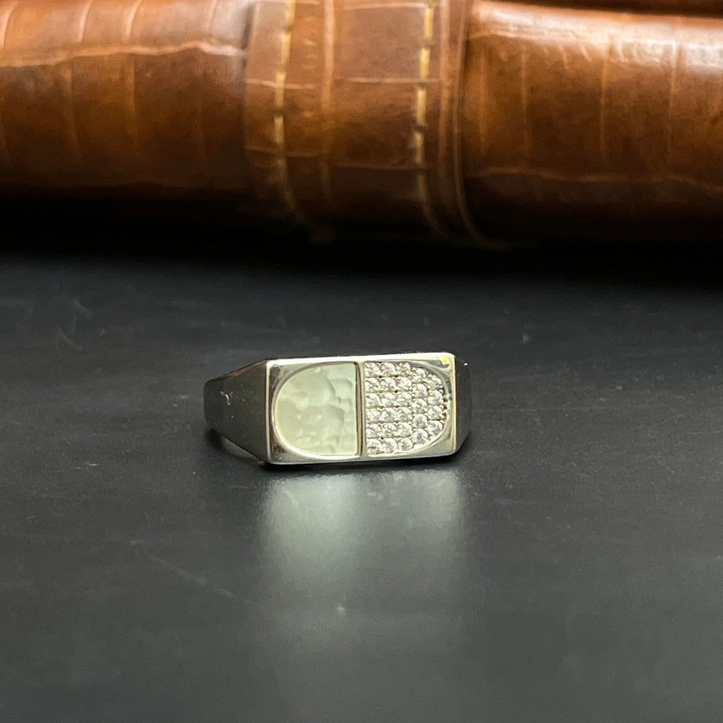 Silver Mens Ring Royal Dual Panel Crystal 925