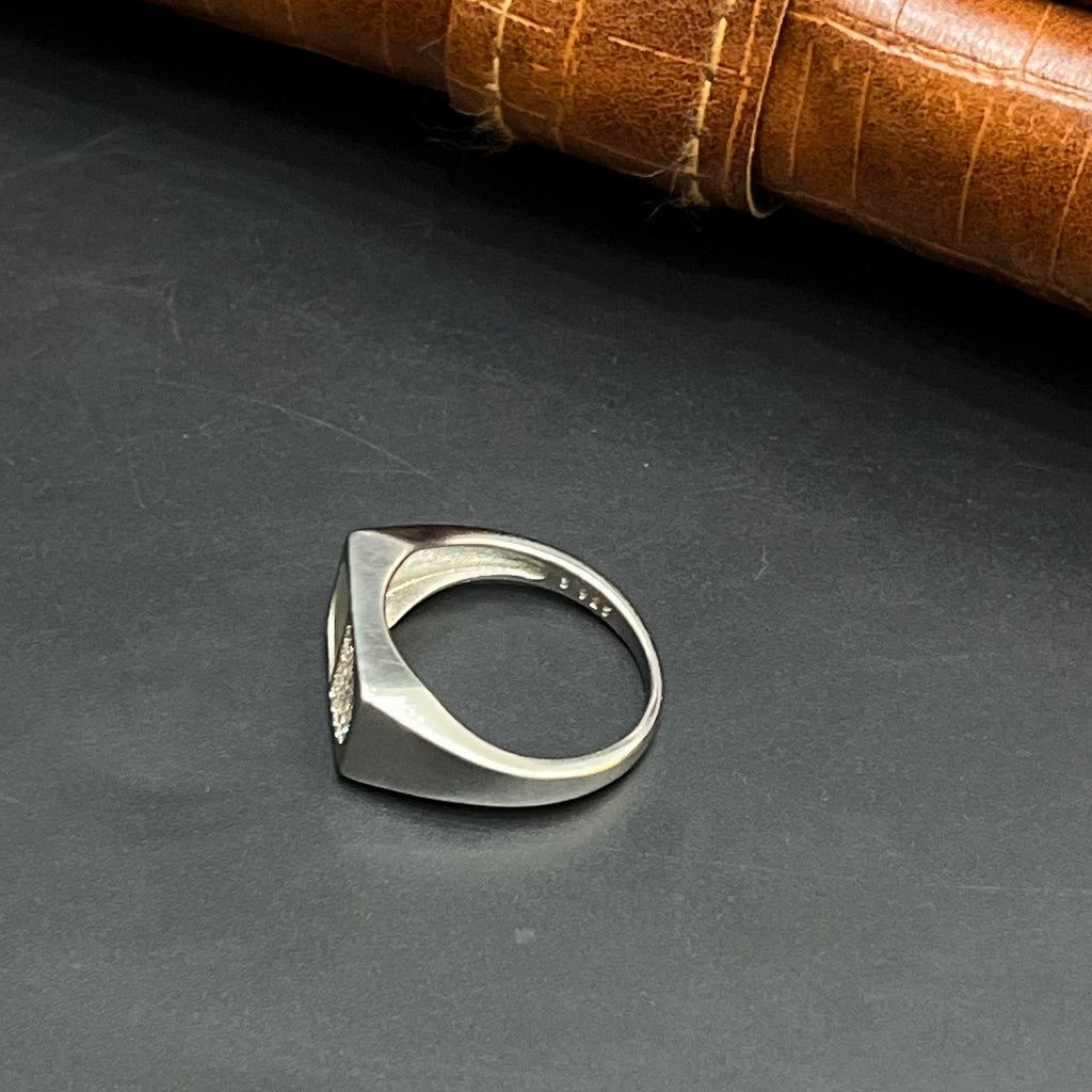 Silver Mens Ring Royal Dual Panel Crystal 925