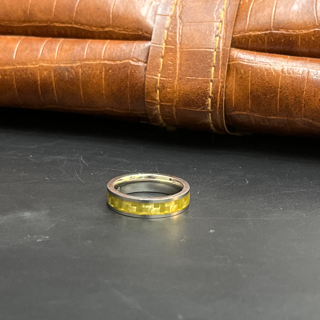 Silver Mens Ring Fancy Yellow Square Pattern 925