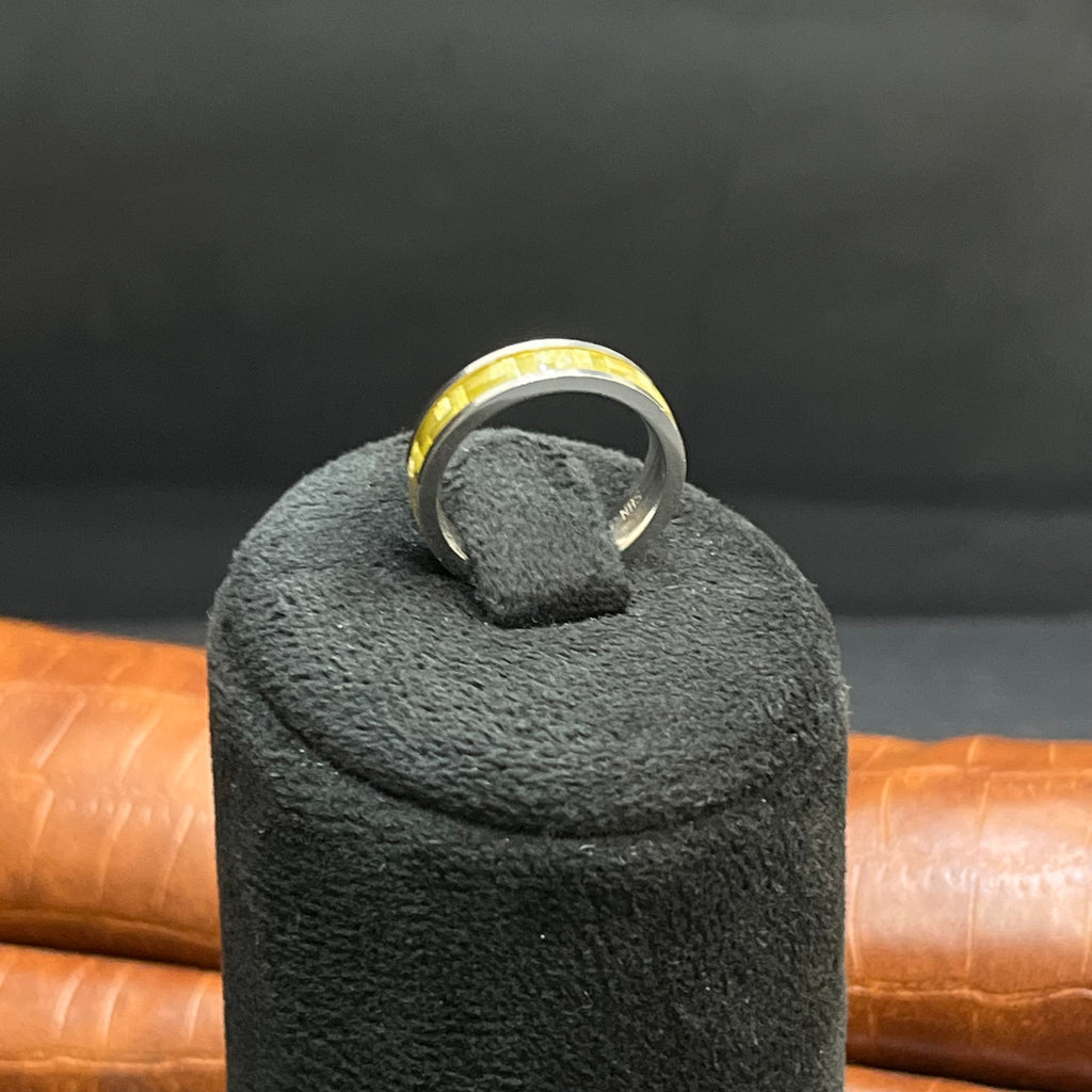 Silver Mens Ring Fancy Yellow Square Pattern 925