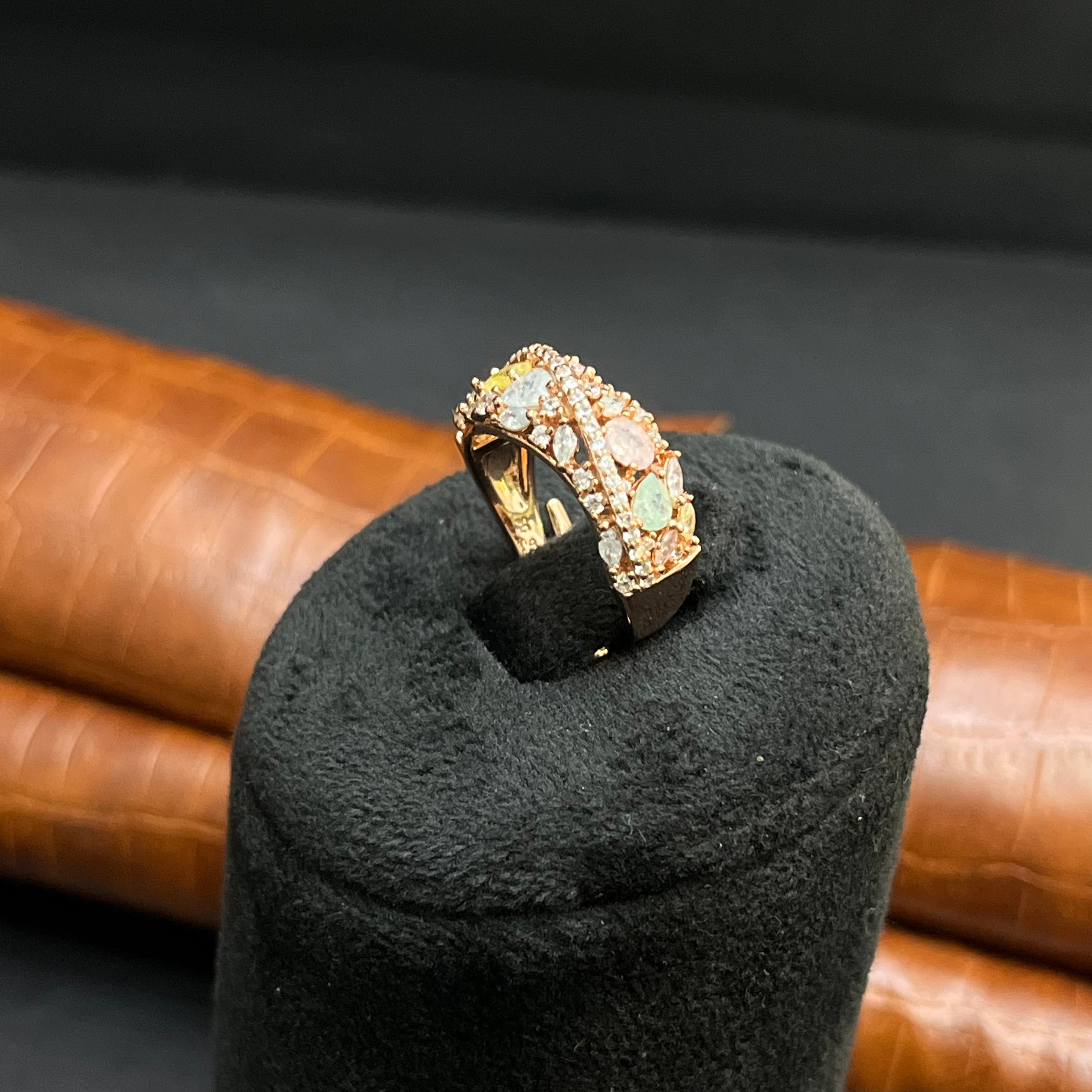 Silver Ladies Ring Fancy Multi Colour Rose Gold 925