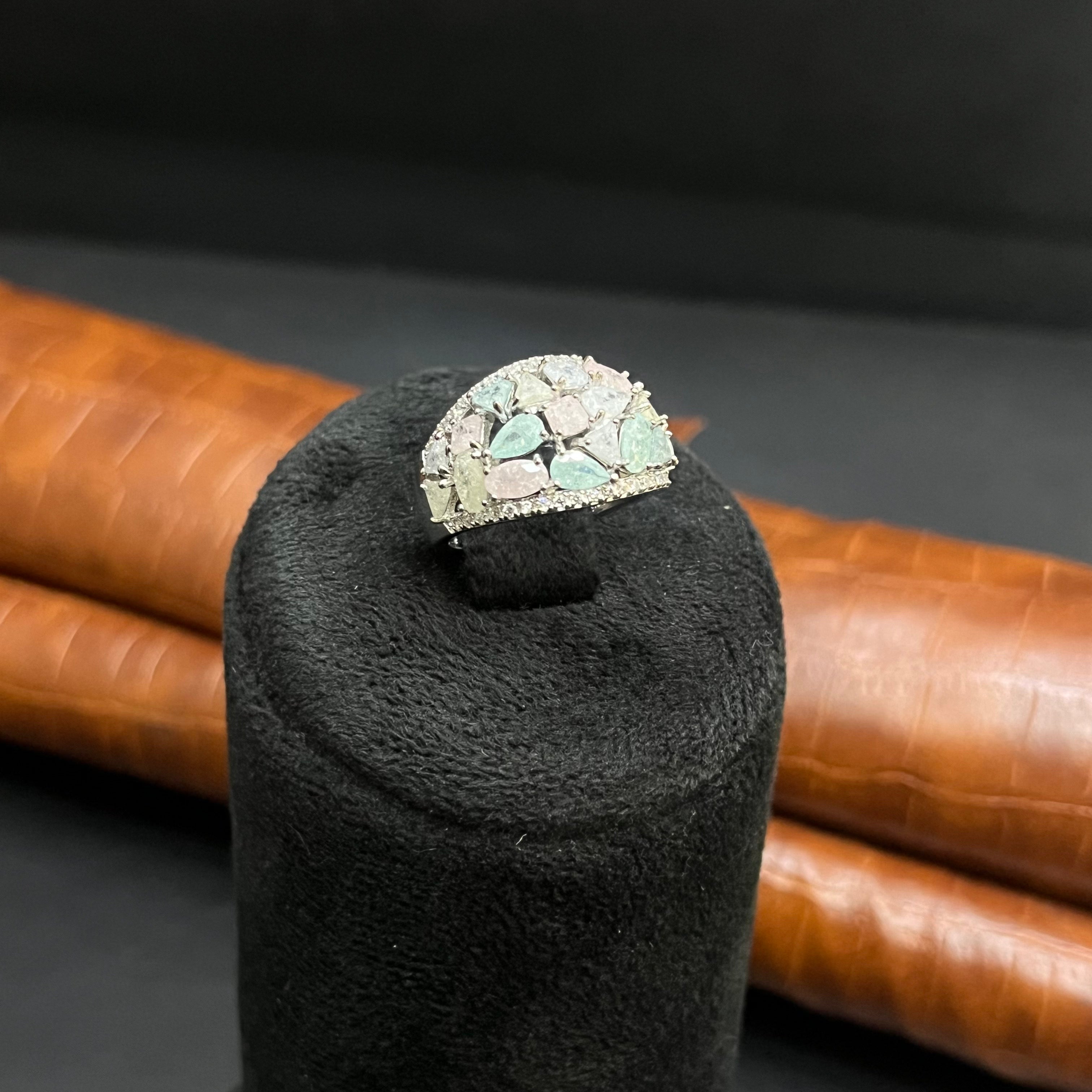 Silver Ladies Ring Fancy Multi Colour 925