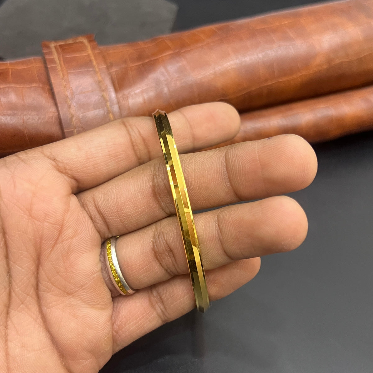 Silver Mens Kada Slim Punjabi Gold Finish 925