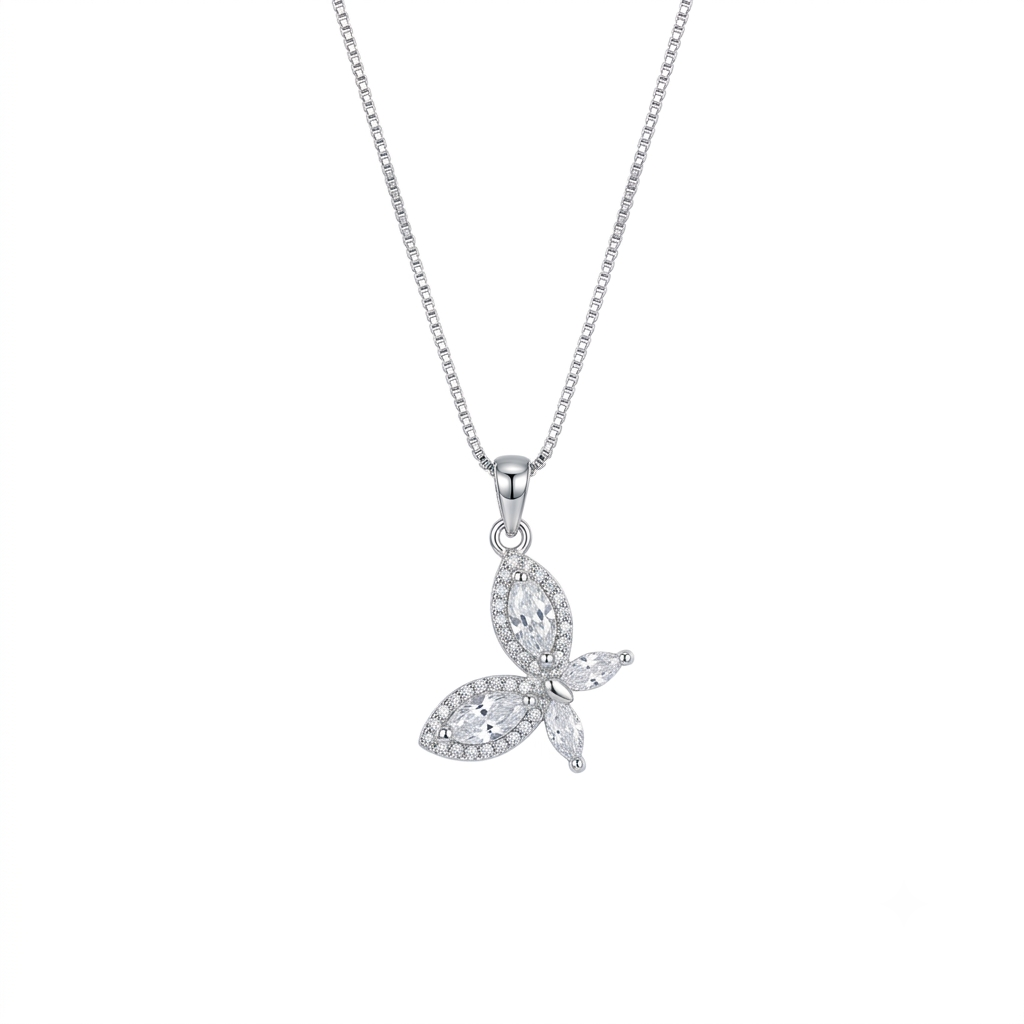 Silver Ladies Pendant Chain Butterfly Crystal 1 925