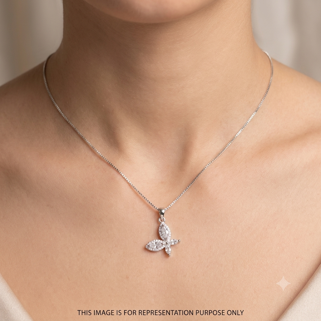 Silver Ladies Pendant Chain Butterfly Crystal 1 925