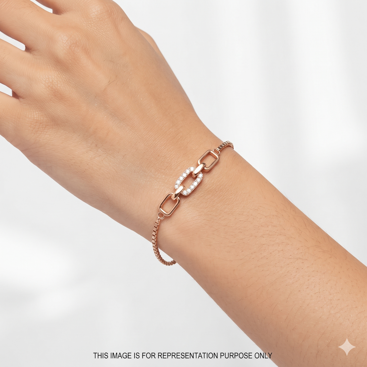 Silver Ladies Bracelet Diamond Lock Cuban Rose gold M03 925