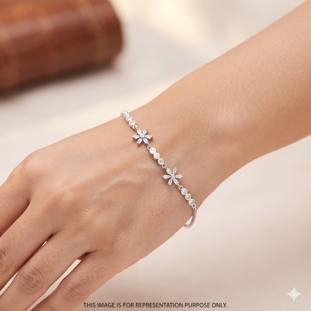 Silver Ladies Bracelet Double Floral Luxe 1  925
