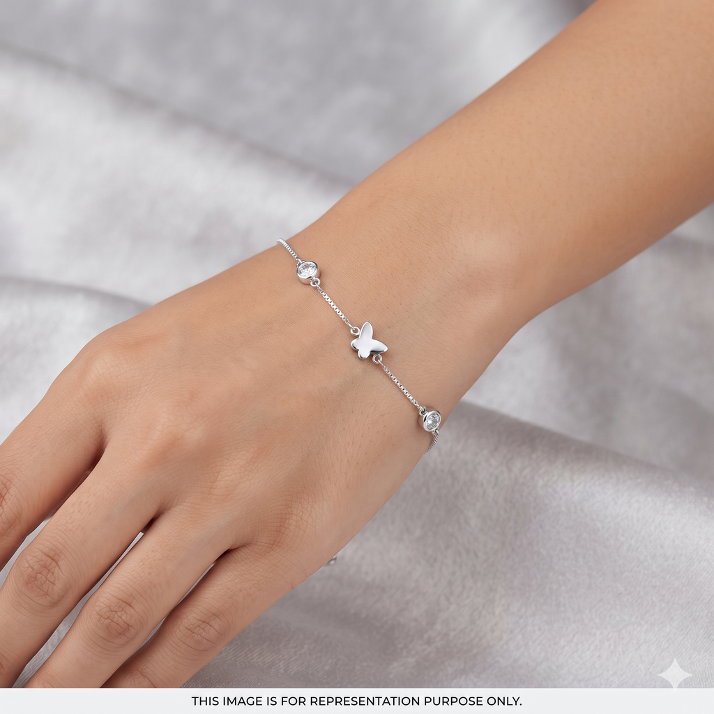 Silver Ladies Bracelet Butterfly 3D Charms With Stone 1 925